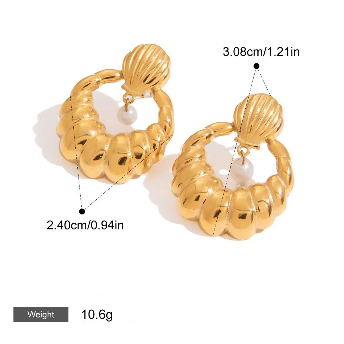 18K gold U-shaped earrings with textured design, exquisite and simple