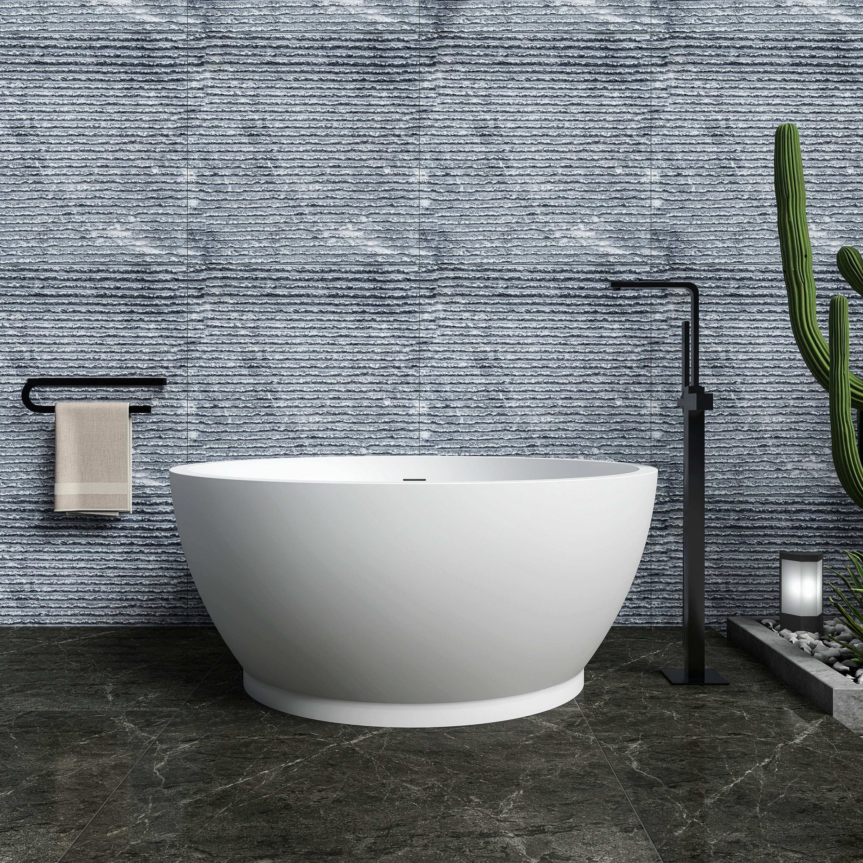 52.7 Inch Round Freestanding Solid Surface Soaking Bathtub