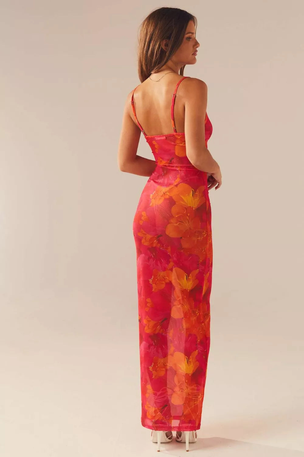 Floral Print Spaghetti Strap Bodycon Maxi Dress