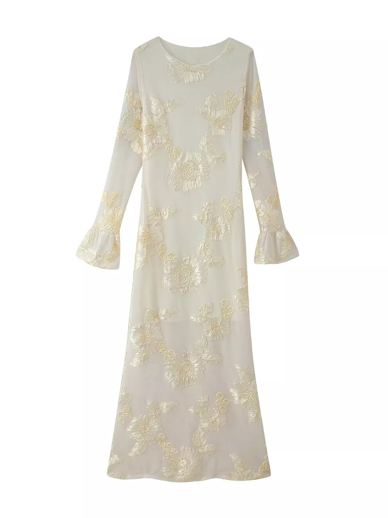 Floral Flounce Sleeve Round Neck Dress
