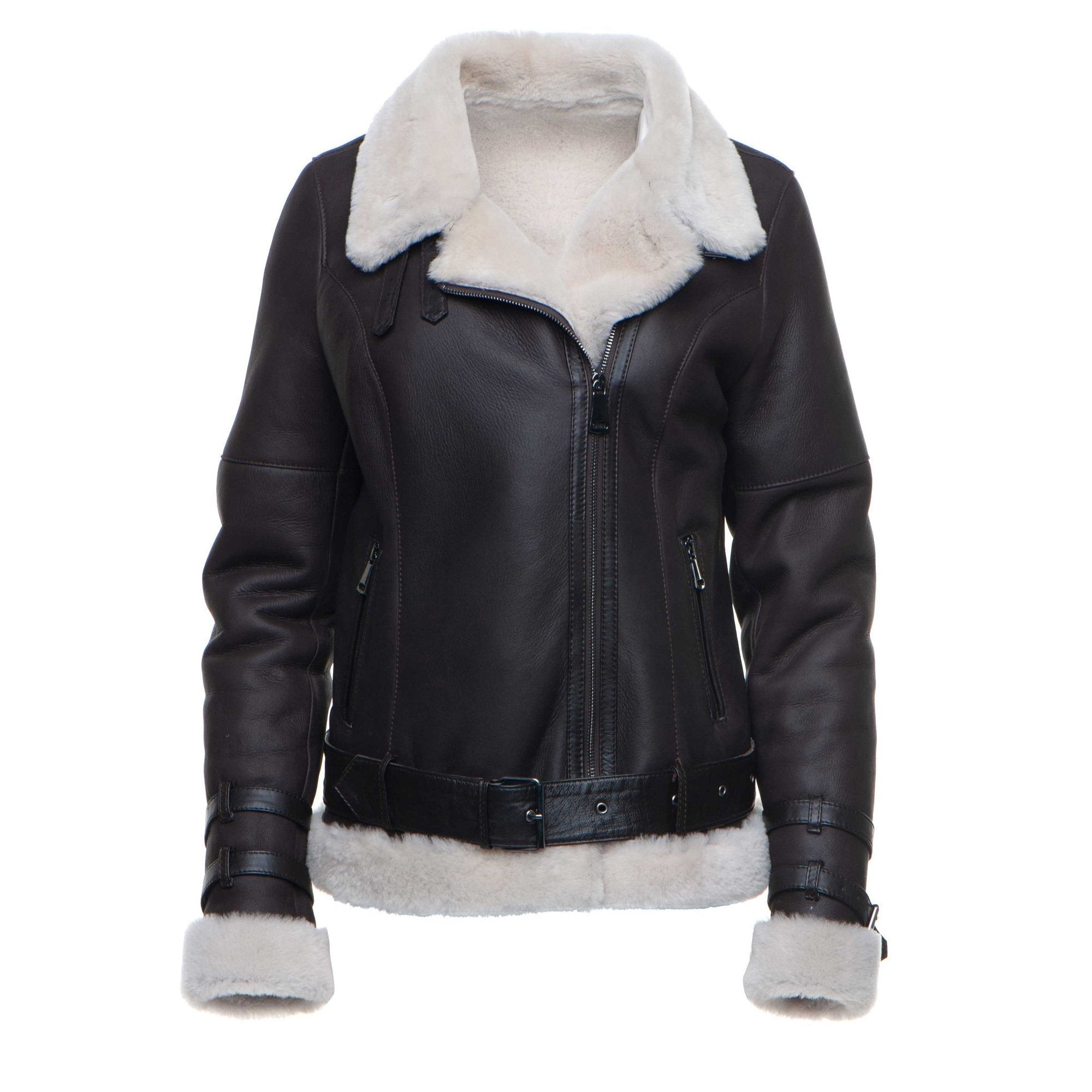 Jaynes Sheepskin Brown Biker Shearling Jacket