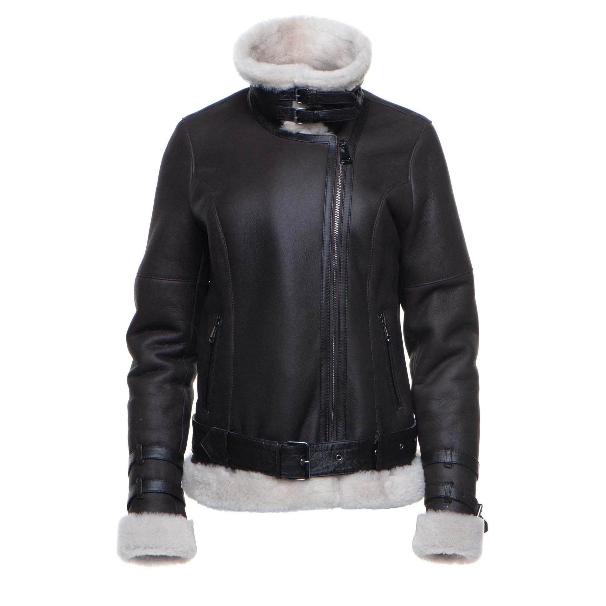 Jaynes Sheepskin Brown Biker Shearling Jacket
