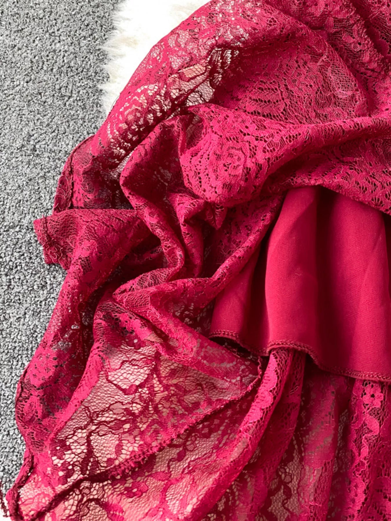 Ruffled Mock Neck Lace Maxi Dress