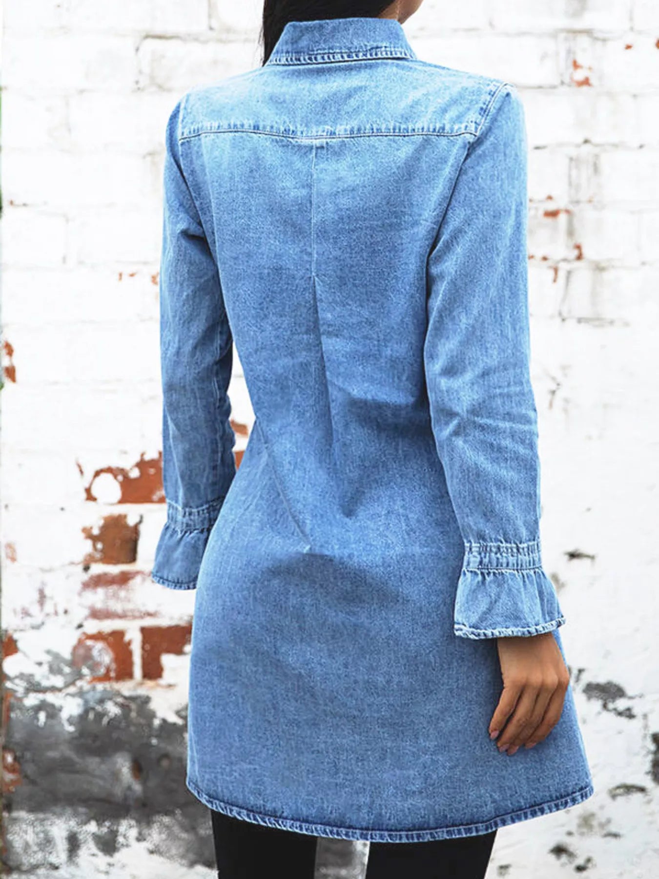 Button Front Long Sleeve Denim Dress