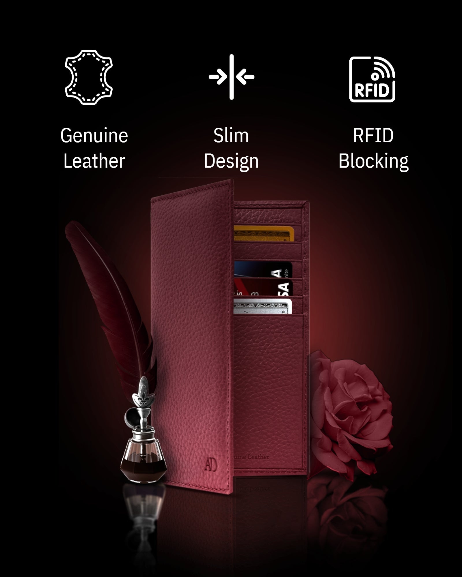Genuine Leather Checkbook Cover – Card Slots, RFID Blocking