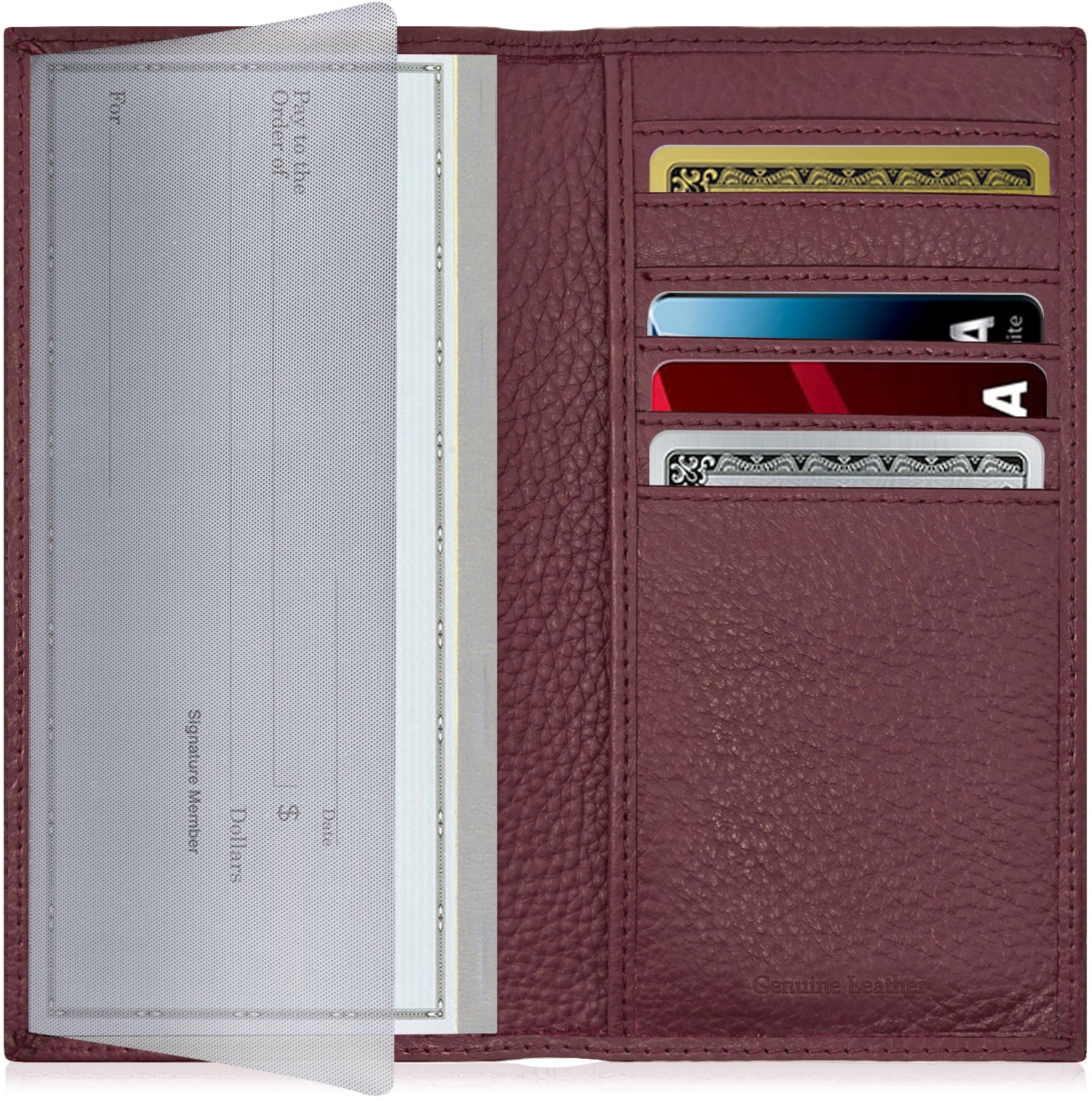 Genuine Leather Checkbook Cover – Card Slots, RFID Blocking