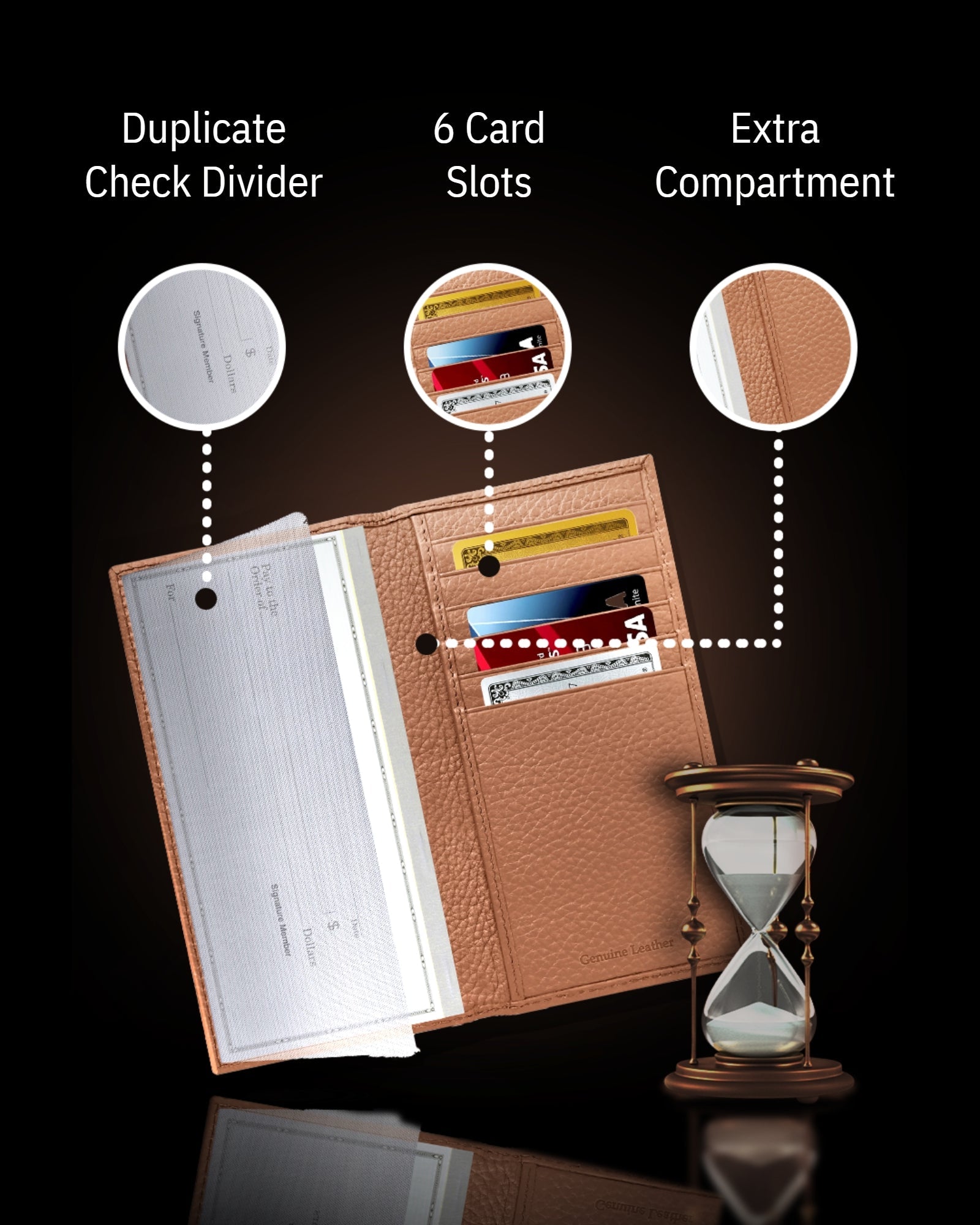 Genuine Leather Checkbook Cover – Card Slots, RFID Blocking