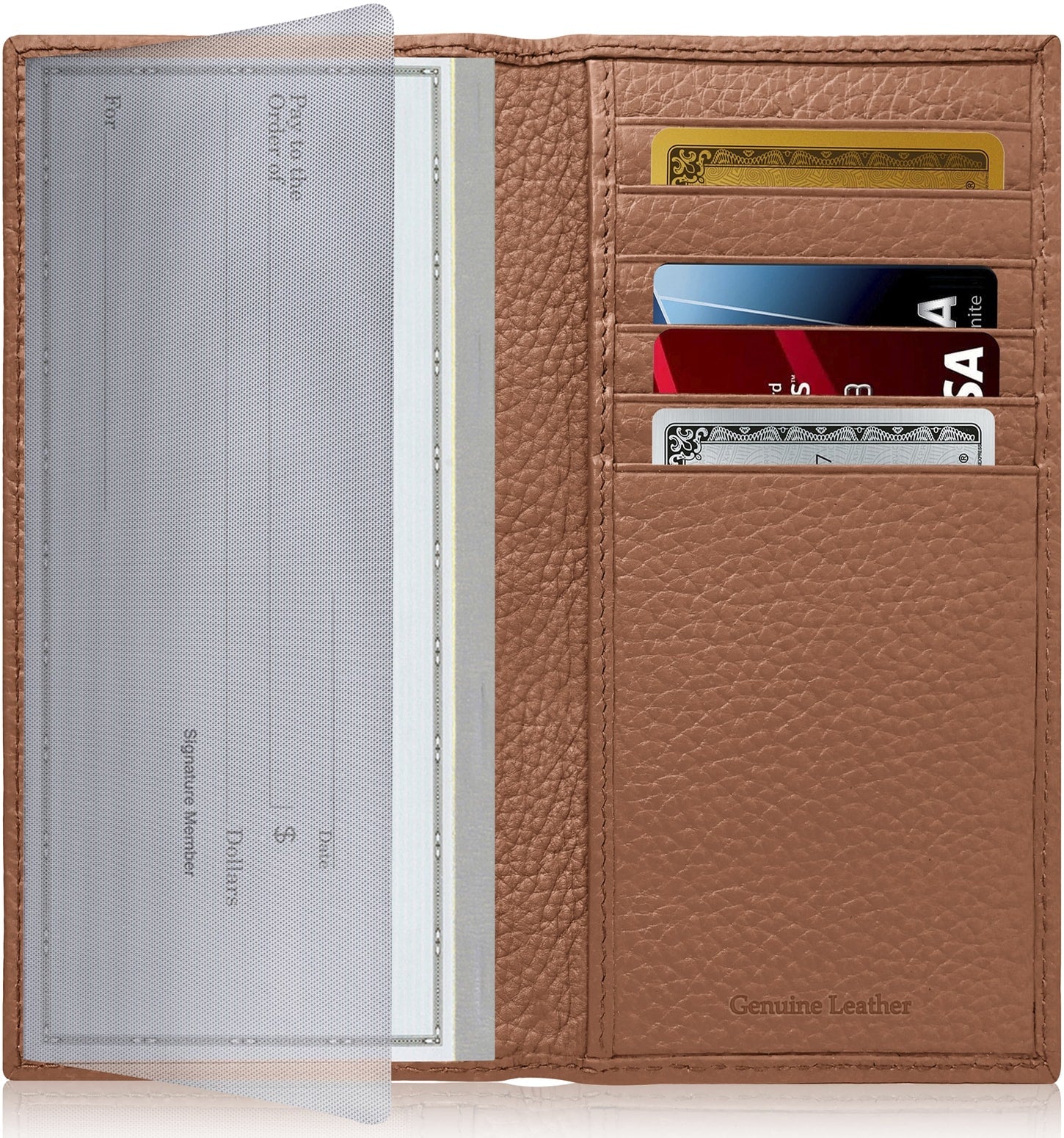 Genuine Leather Checkbook Cover – Card Slots, RFID Blocking