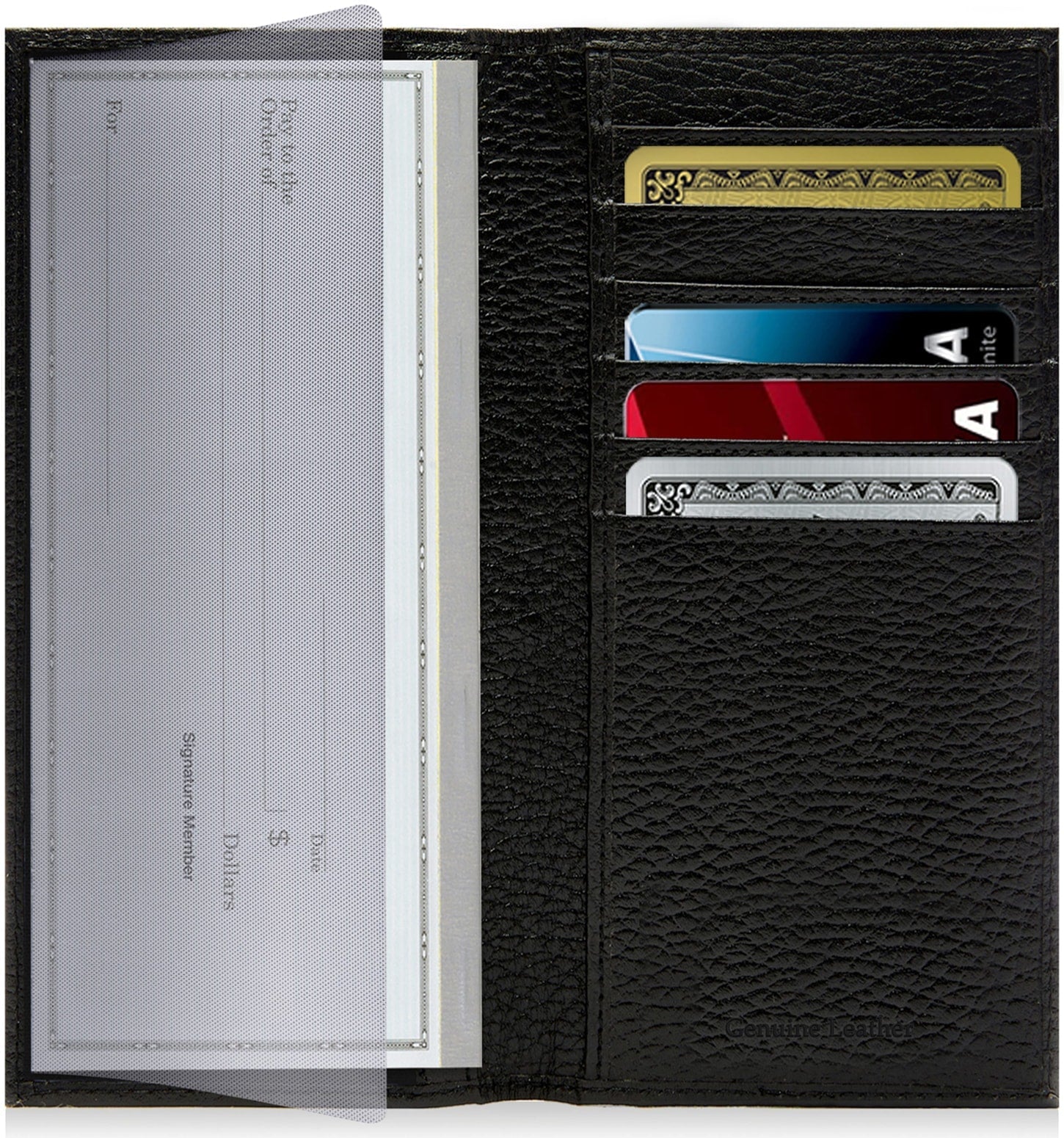 Genuine Leather Checkbook Cover – Card Slots, RFID Blocking