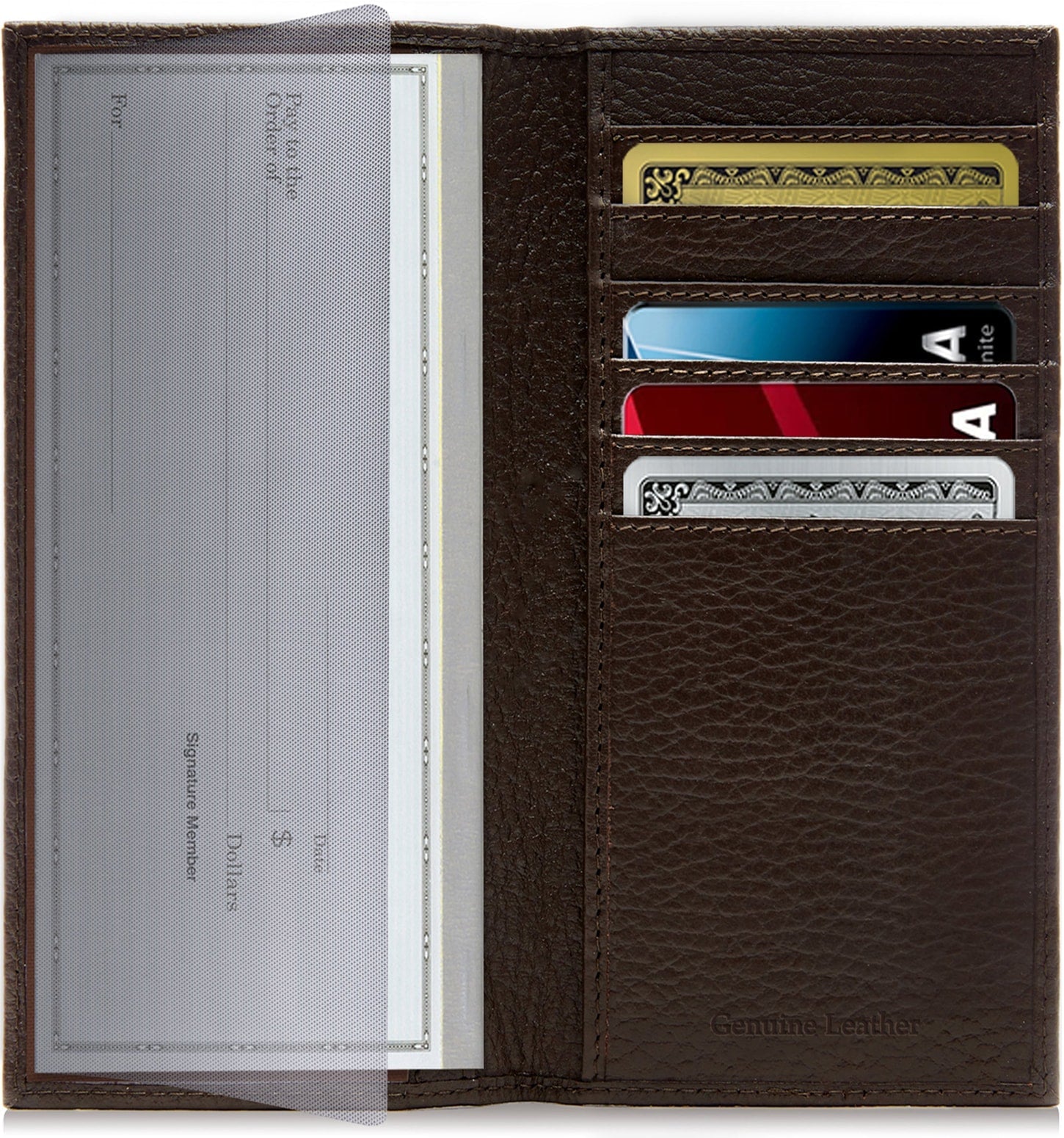 Genuine Leather Checkbook Cover – Card Slots, RFID Blocking