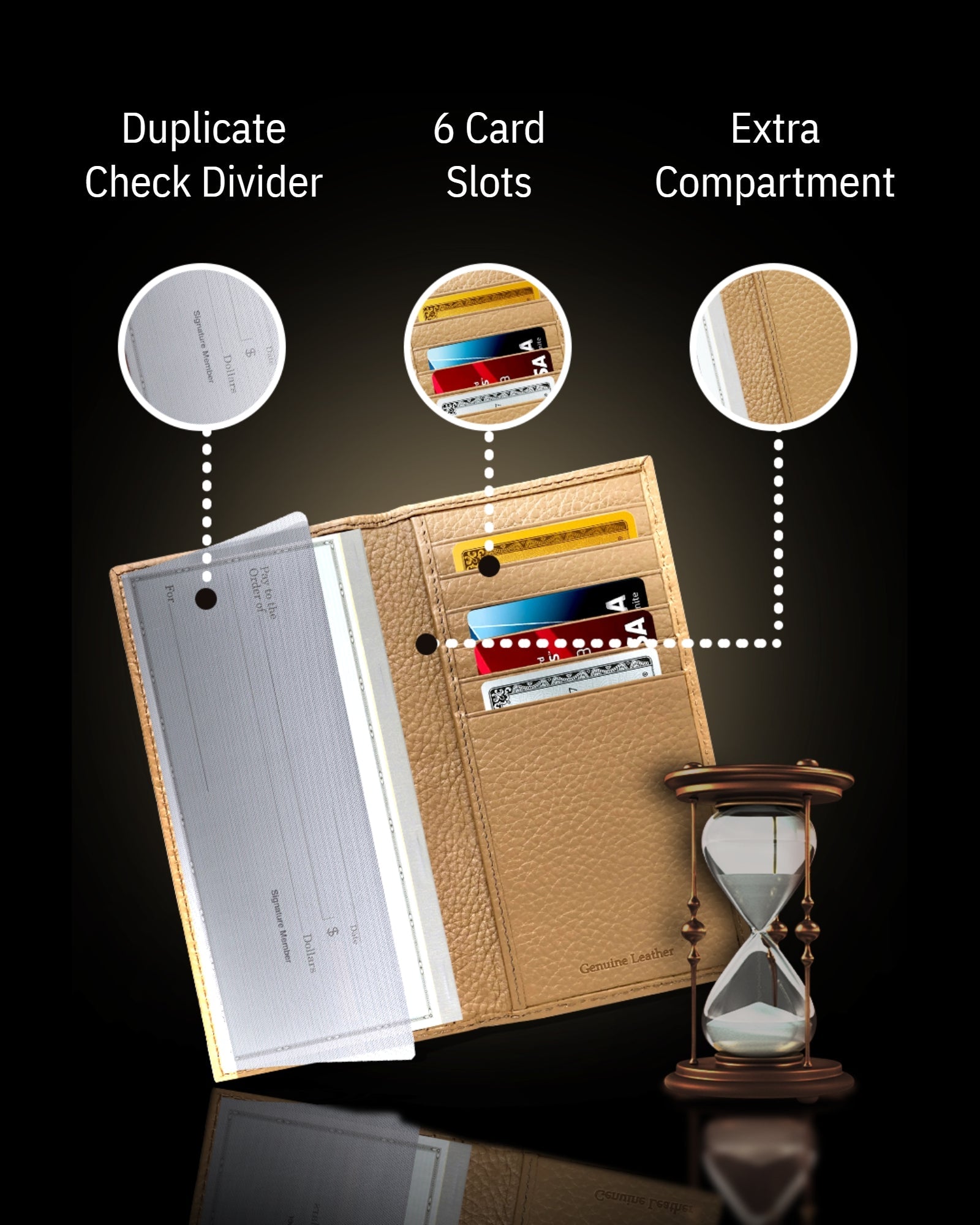 Genuine Leather Checkbook Cover – Card Slots, RFID Blocking