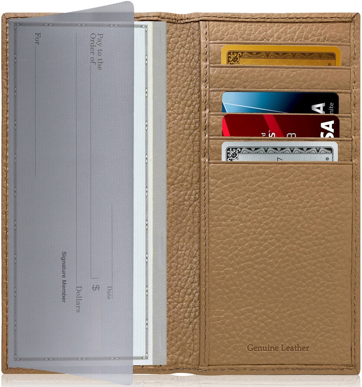 Genuine Leather Checkbook Cover – Card Slots, RFID Blocking