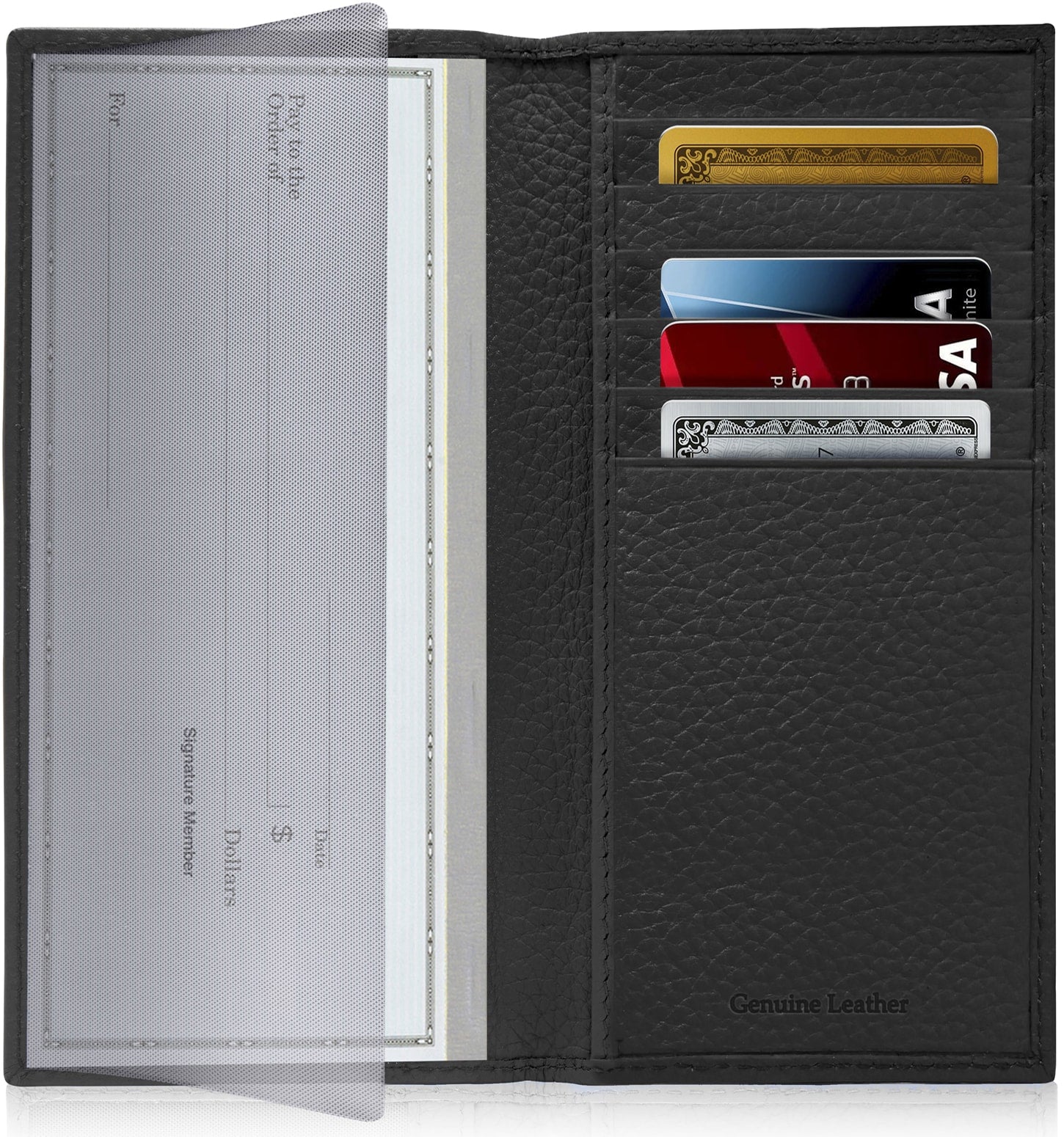Genuine Leather Checkbook Cover – Card Slots, RFID Blocking