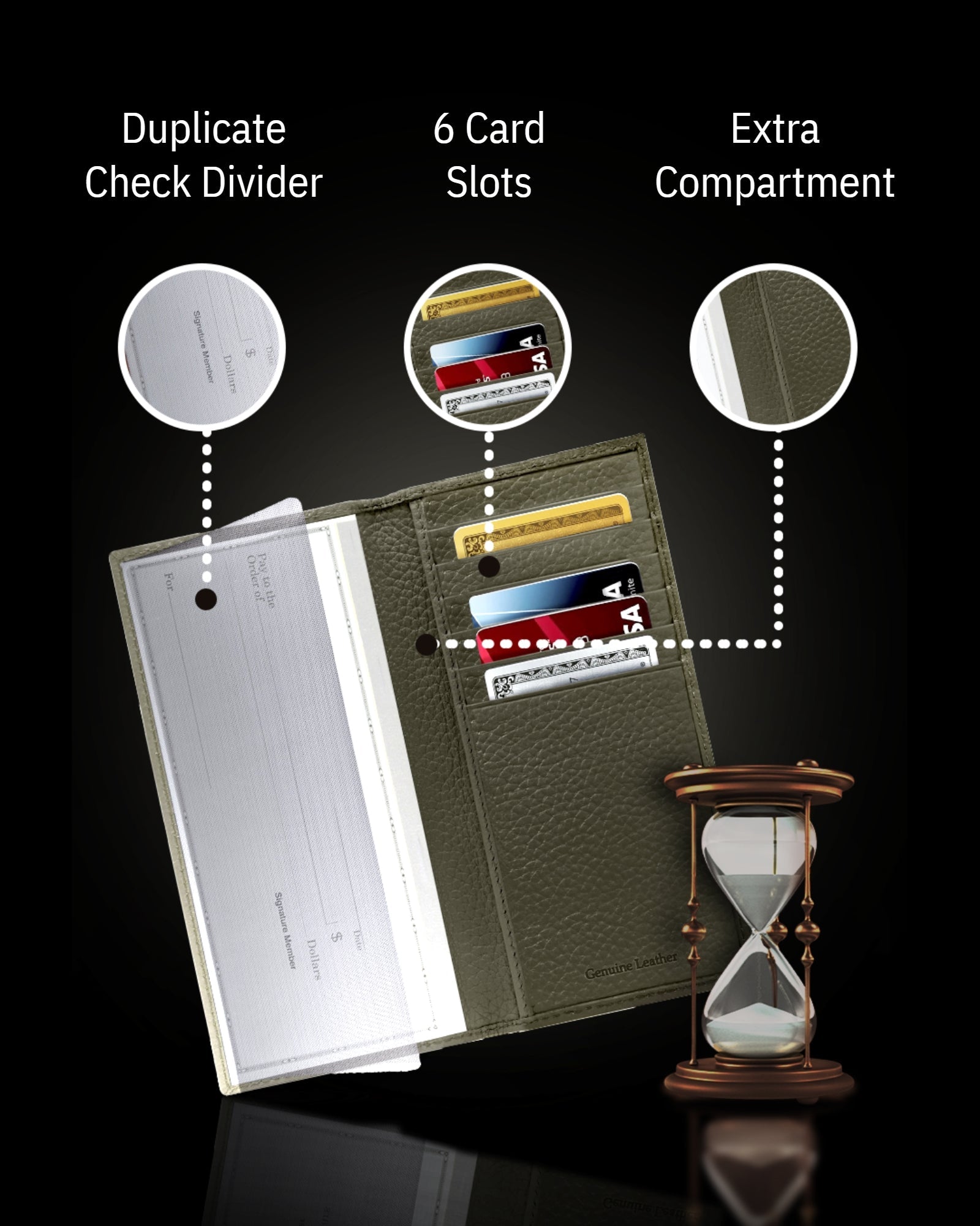 Genuine Leather Checkbook Cover – Card Slots, RFID Blocking