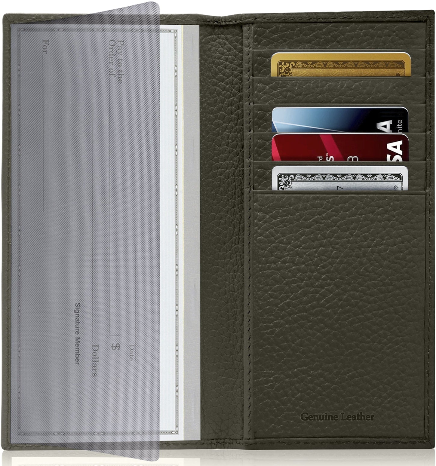 Genuine Leather Checkbook Cover – Card Slots, RFID Blocking