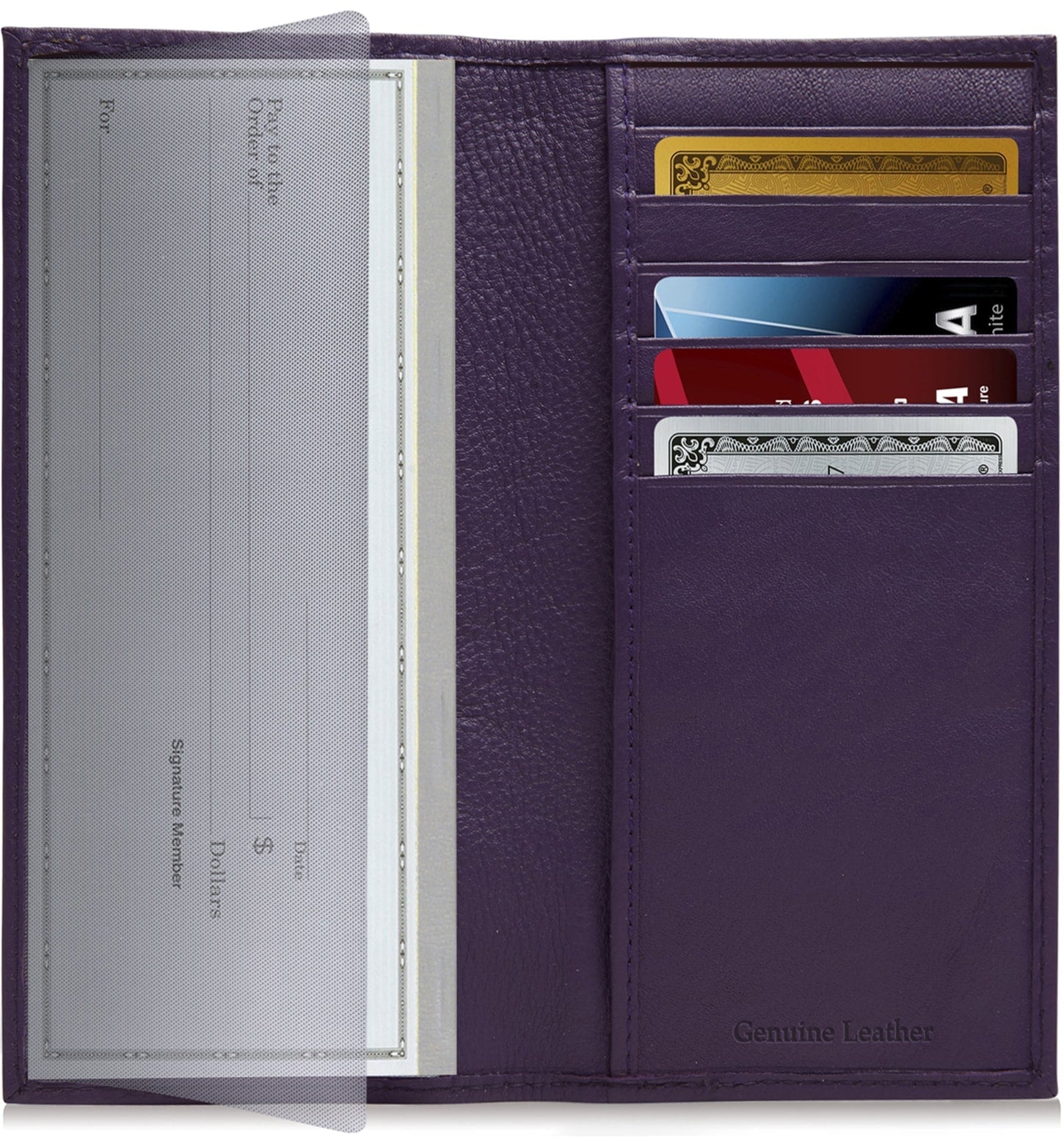 Genuine Leather Checkbook Cover – Card Slots, RFID Blocking