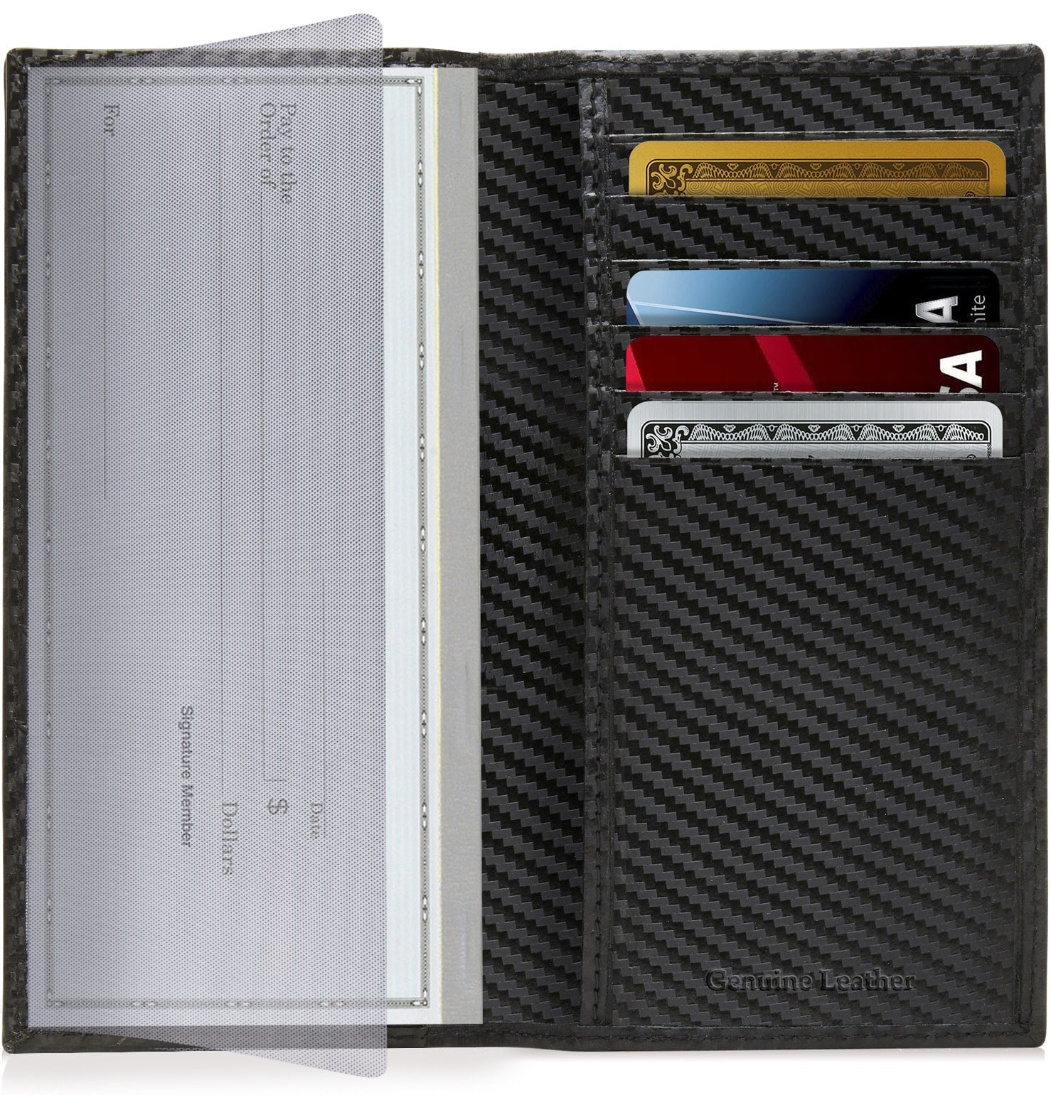 Genuine Leather Checkbook Cover – Card Slots, RFID Blocking