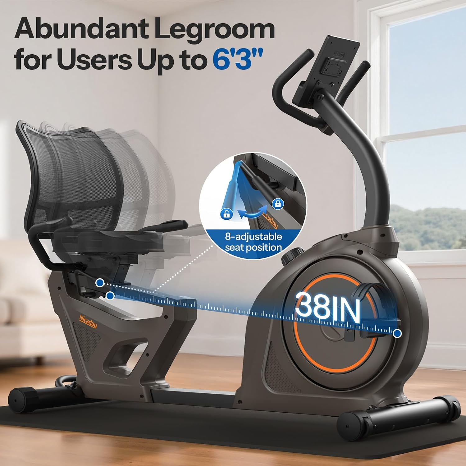 Niceday Recumbent Exercise Bike, Recumbent Bike for Home, Recumbent Stationary Bike 400LBS Weight Capacity, Magnetic Recumbent Bike with Smart APP, LCD Monitor, Heart Rate Handle