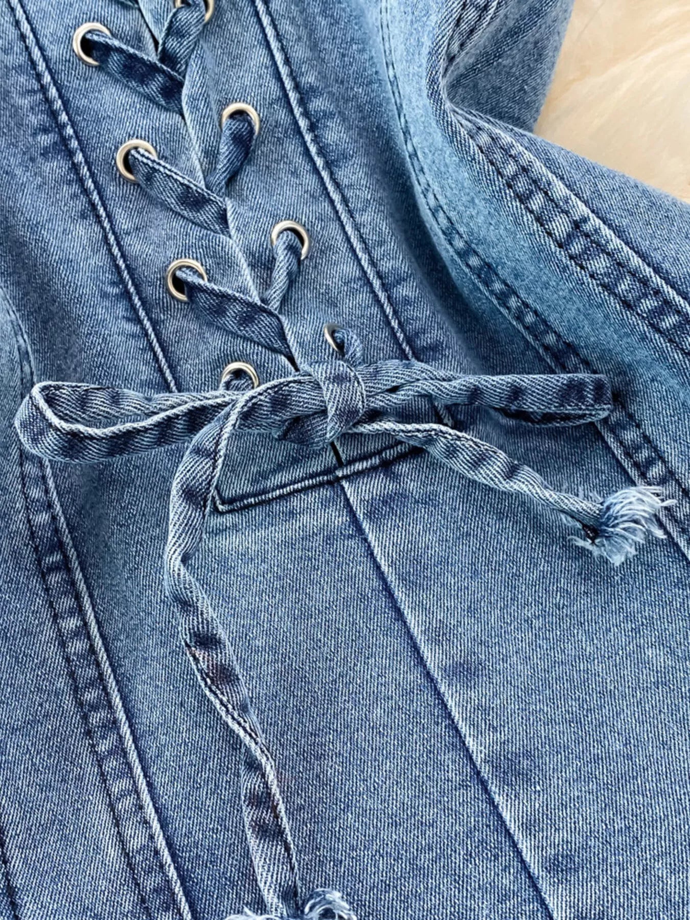 Lace-Up Denim A-Line Mini Dress