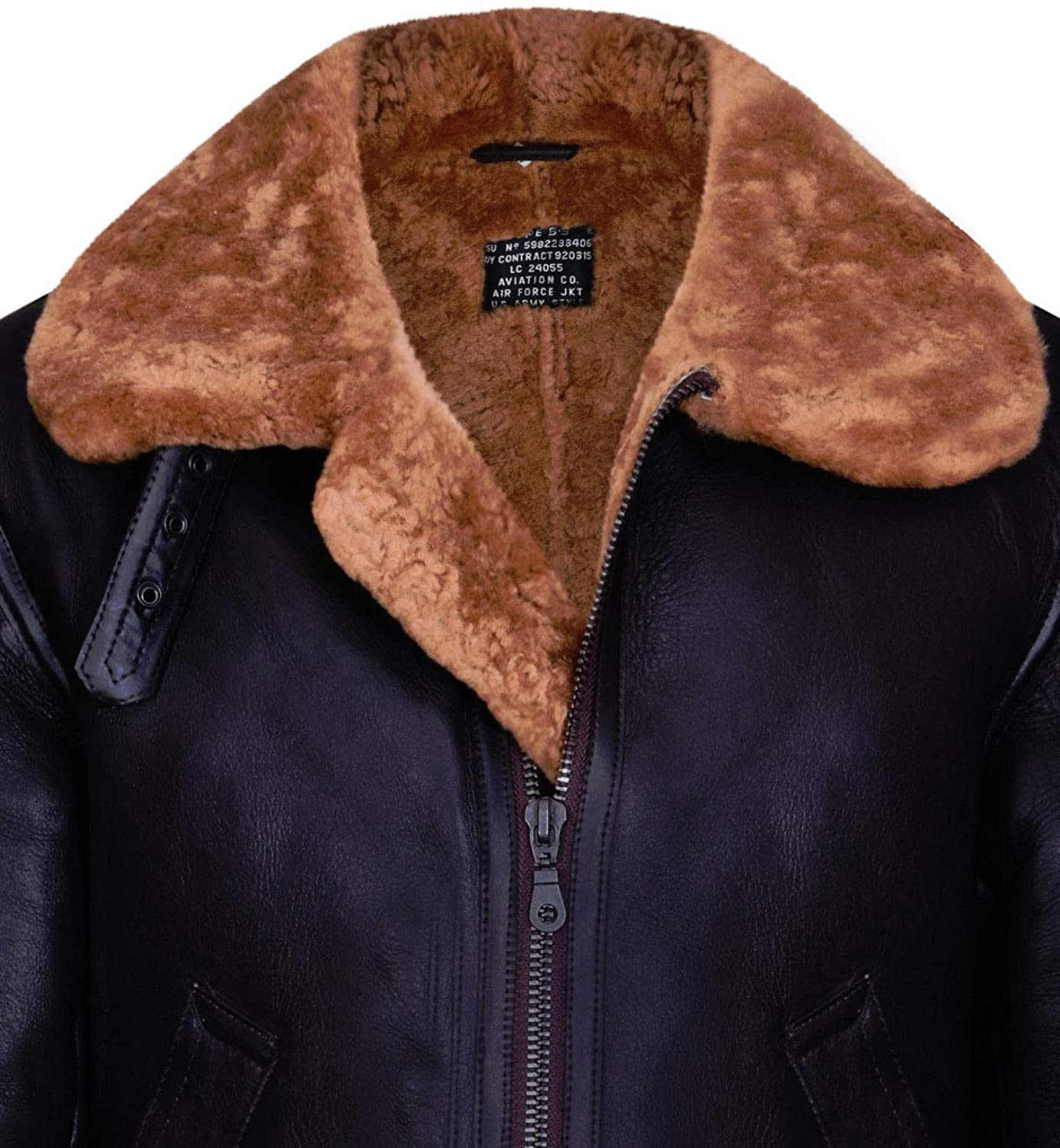 Men’s Aviator Ginger Brown B3 Real Shearling Sheepskin Leather Bomber Flying Jacket