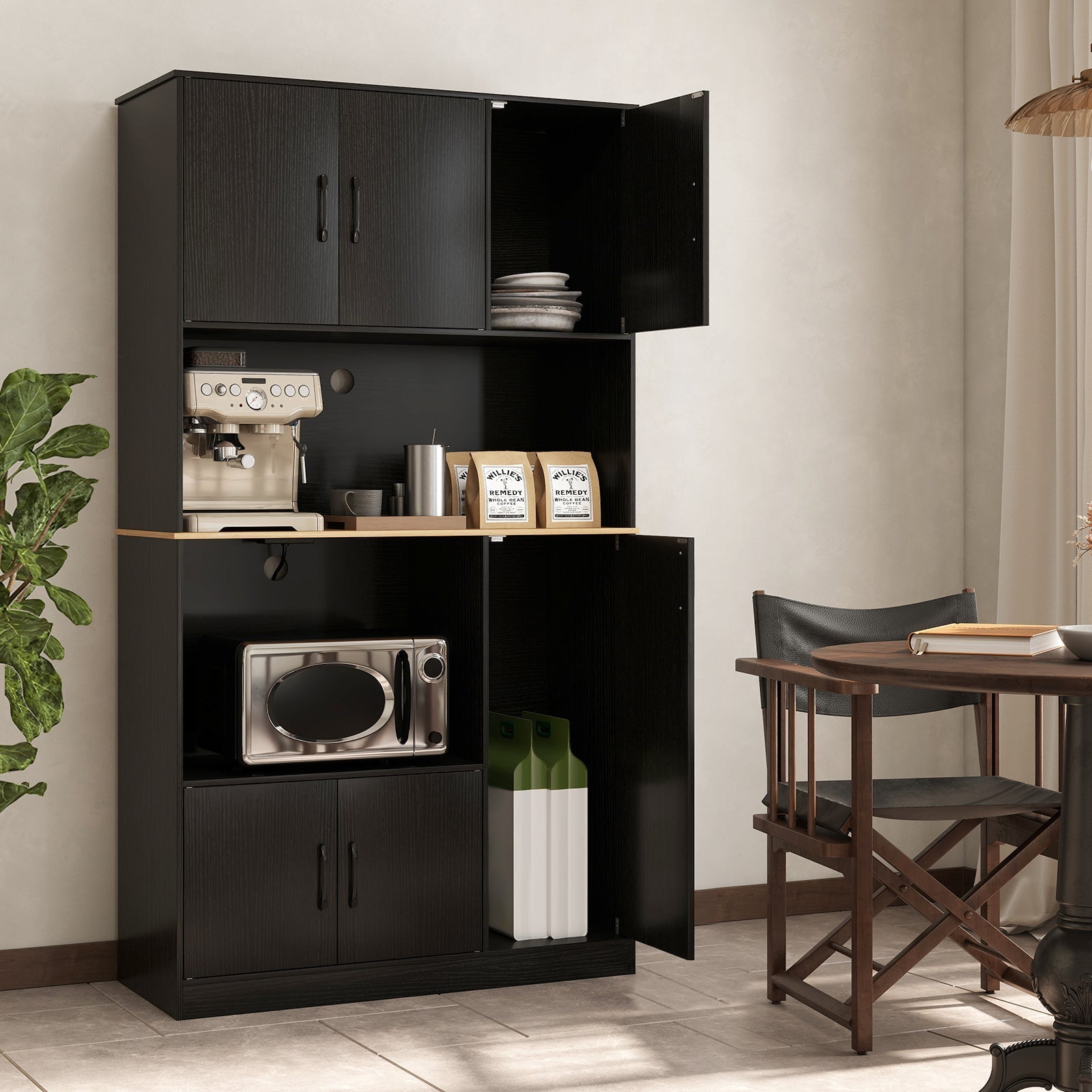 71" Tall Kitchen Pantry Cabinet with Charging Station Wooden Buffet Cupboard Sideboard