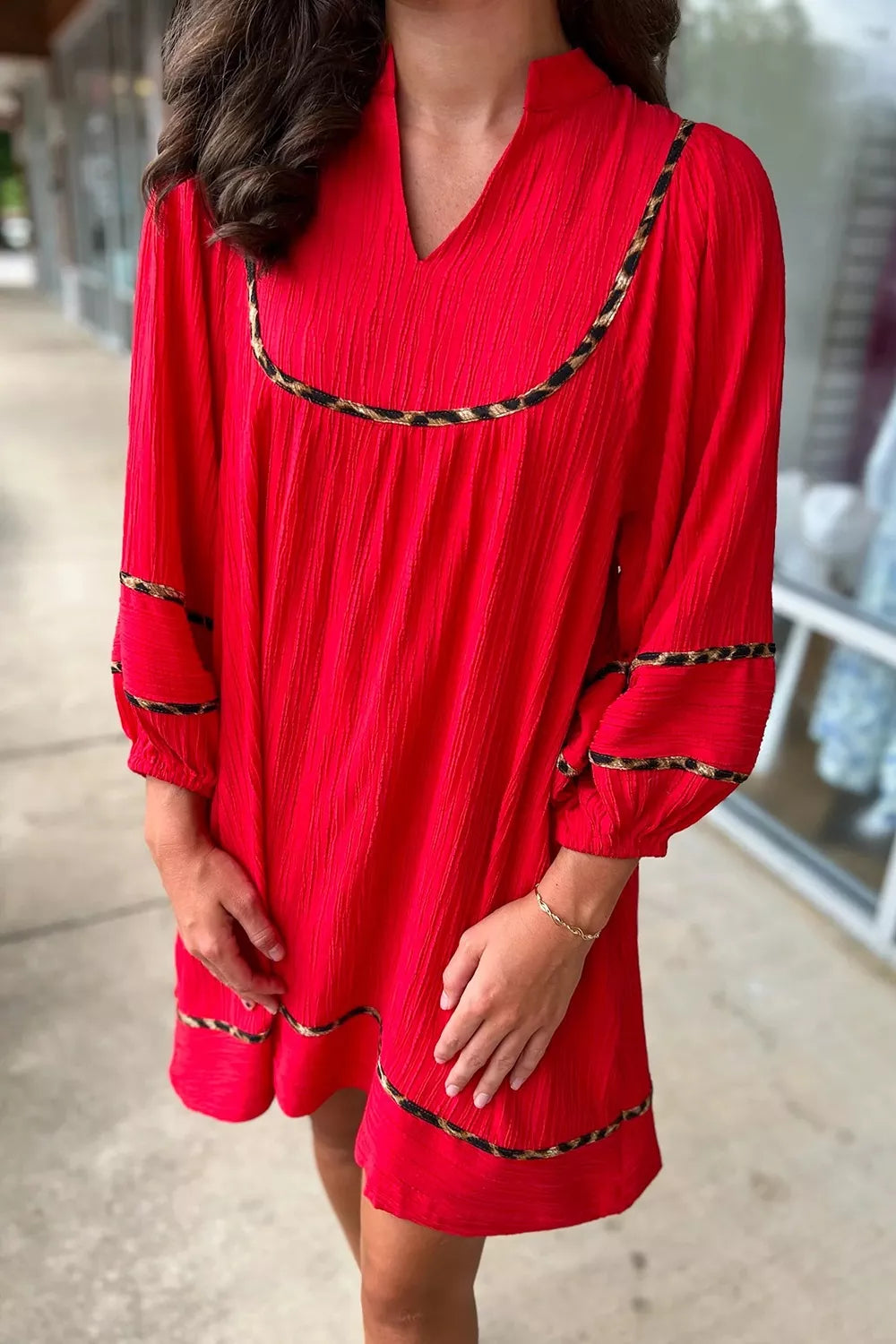 Notched Balloon Sleeve Dress