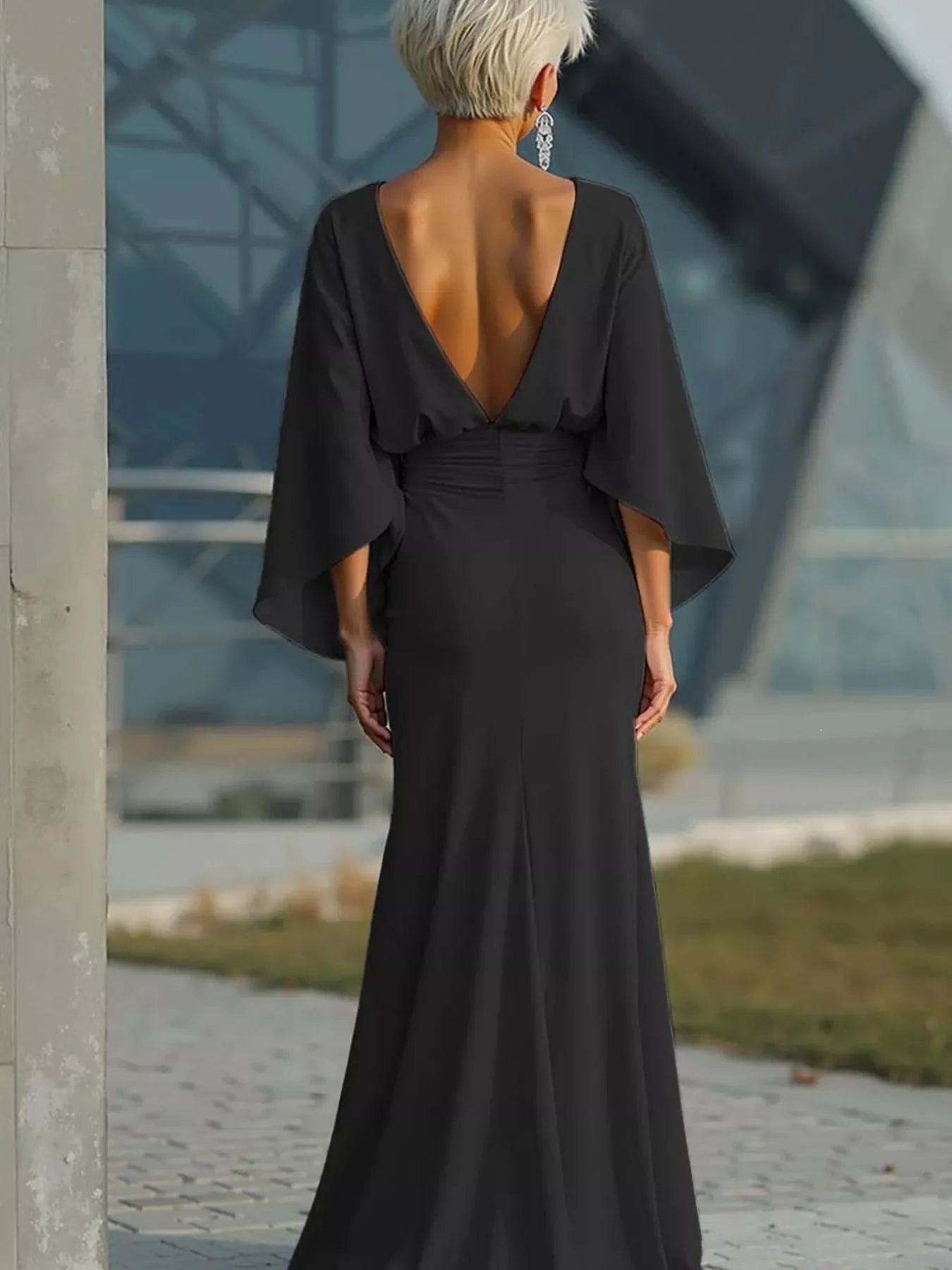 Batwing Sleeve Ruched Maxi Dress
