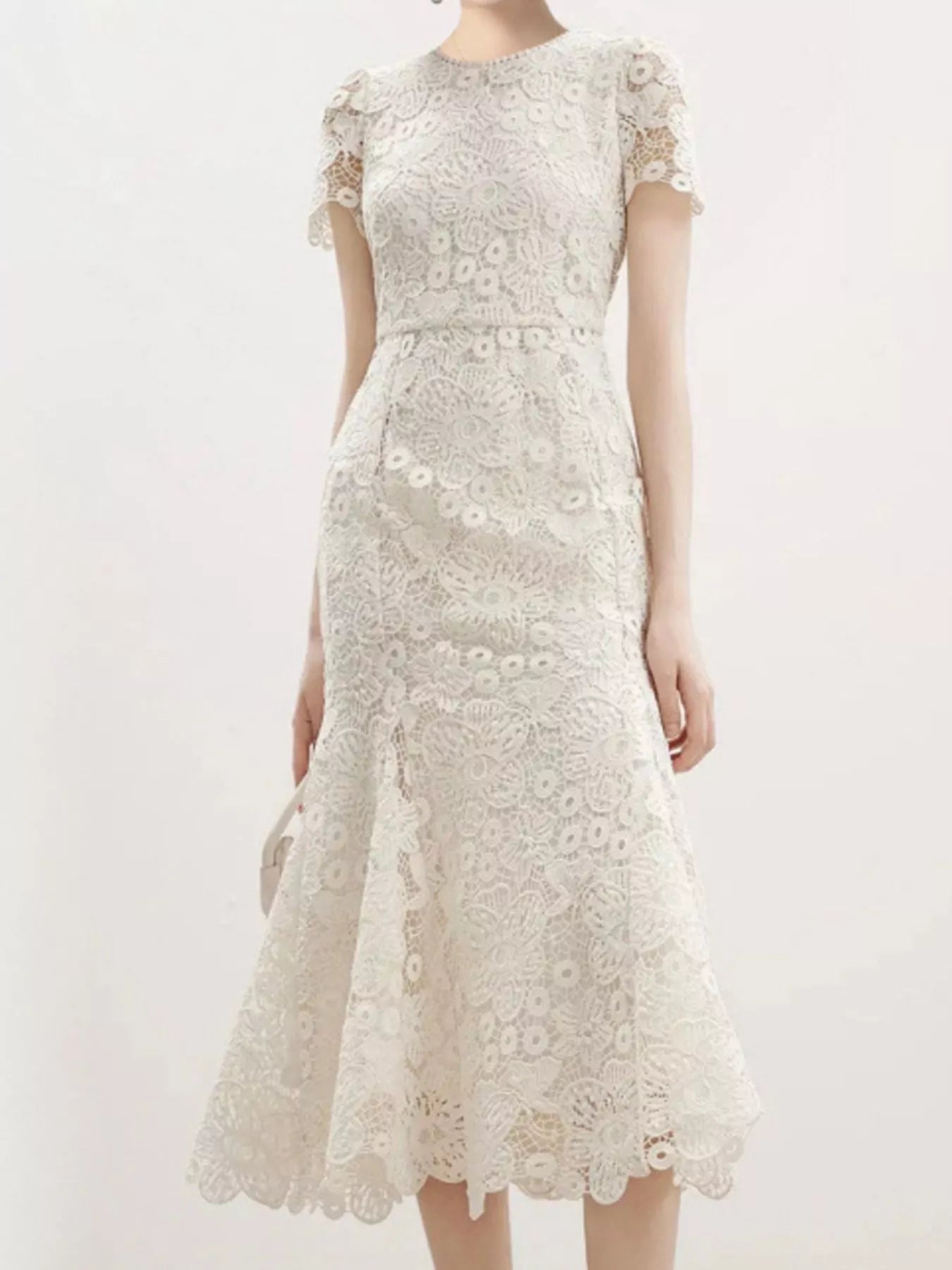 Lace Short Sleeve Mermaid Dress