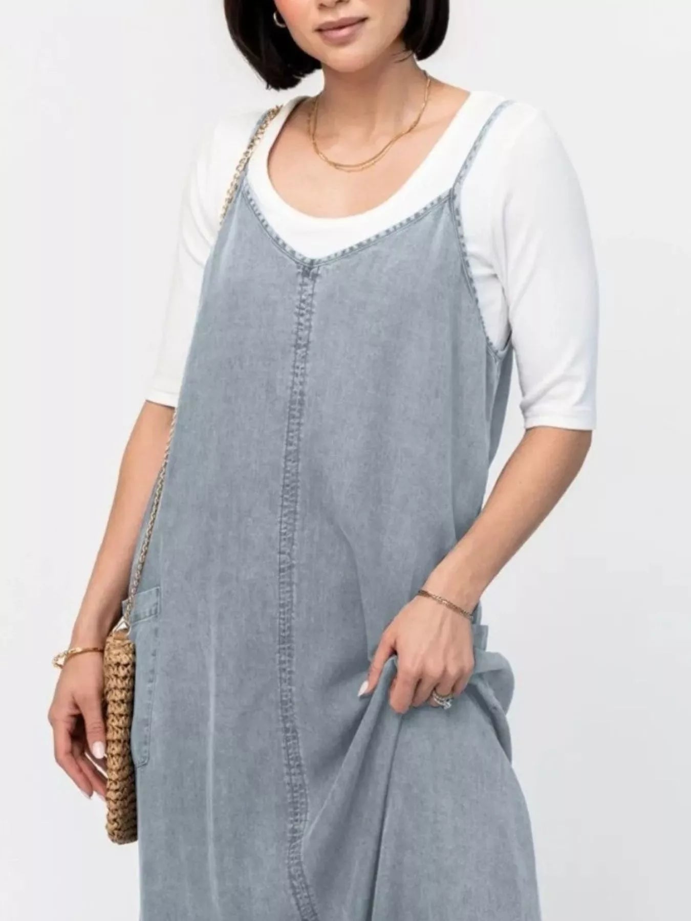 Casual Washed Denim Cami Maxi Dress