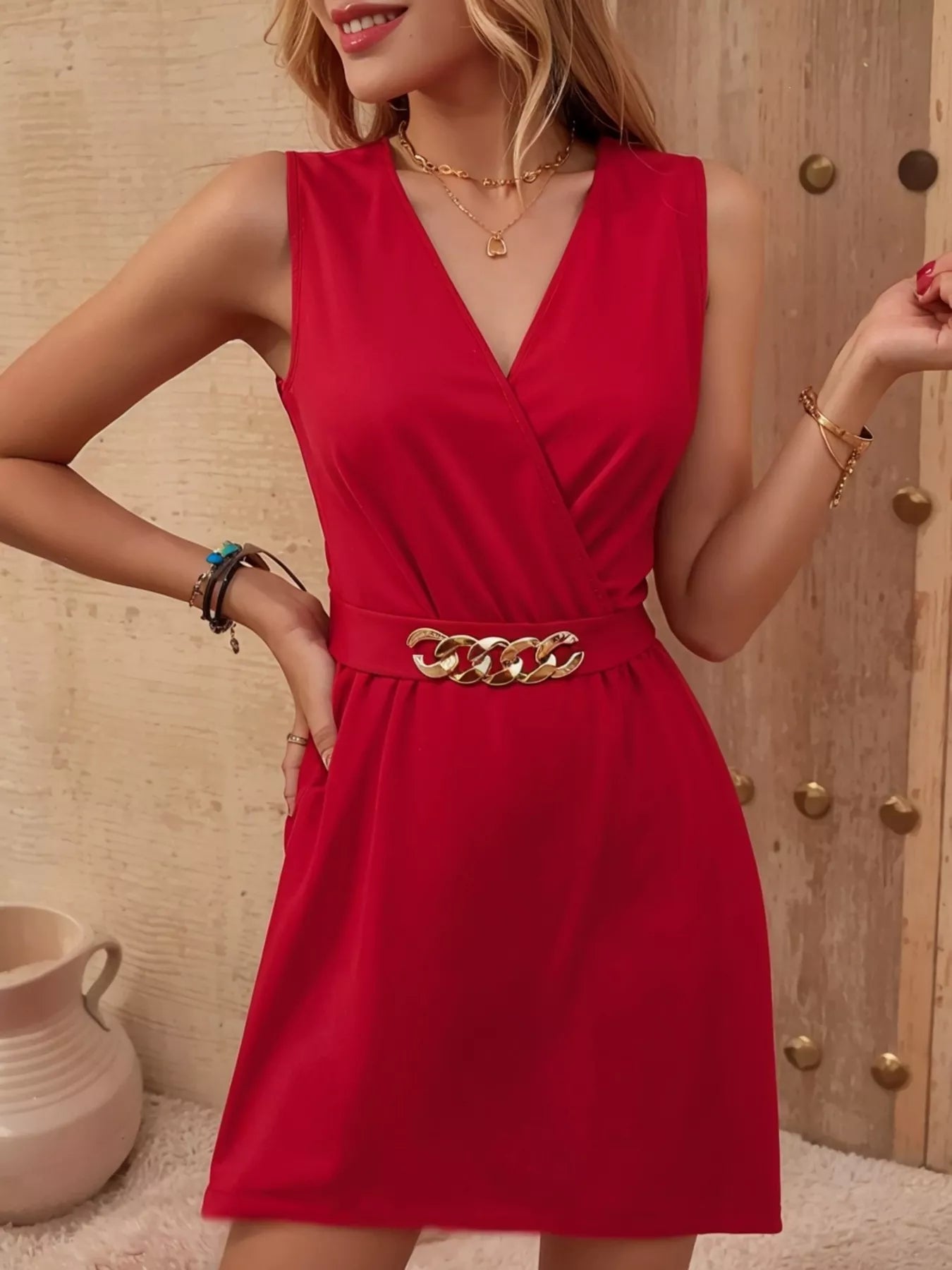 Surplice Sleeveless Mini Dress