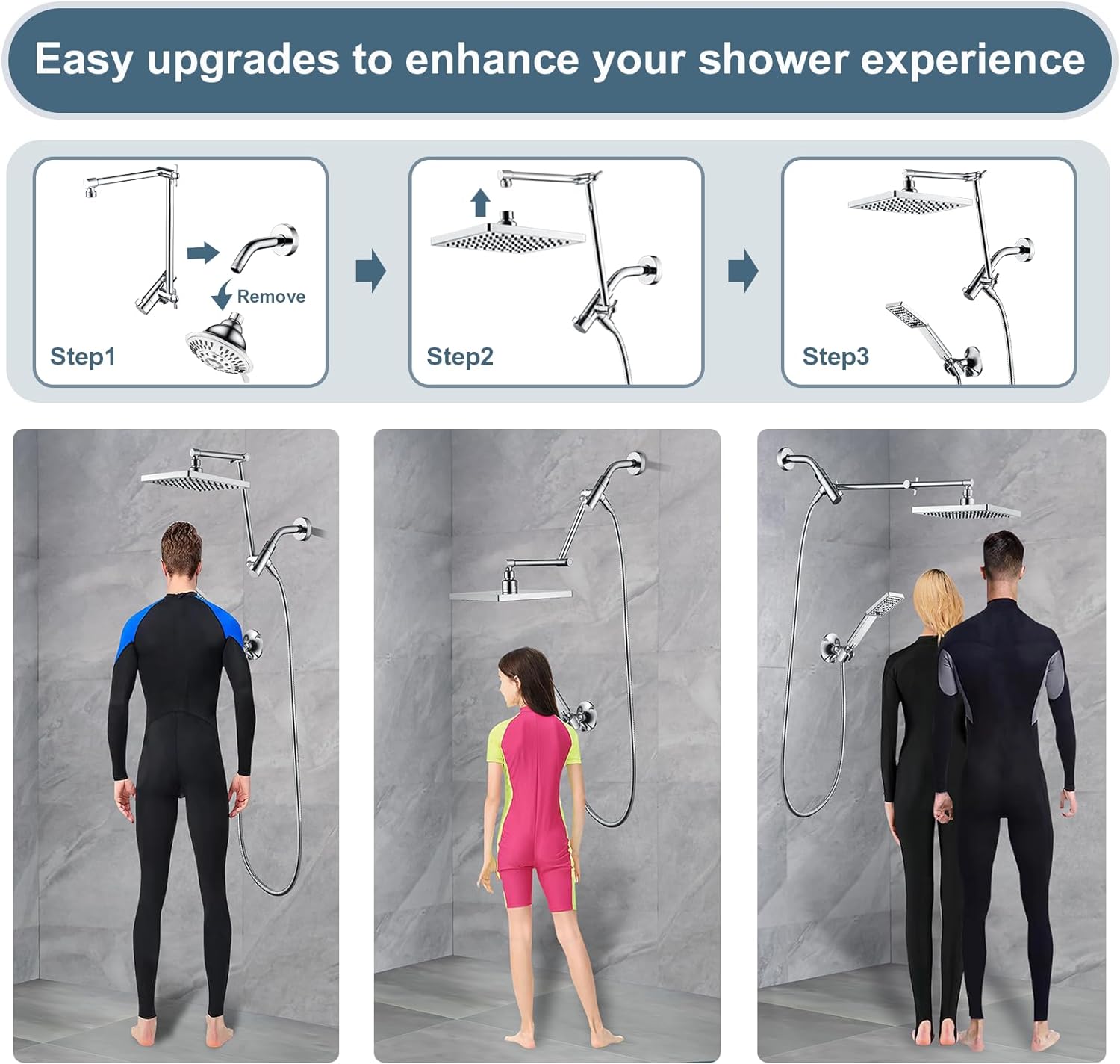 Dual Shower Head Combo with Extension Arm, 8 Inch Rainfall Shower Head with Handheld Shower head