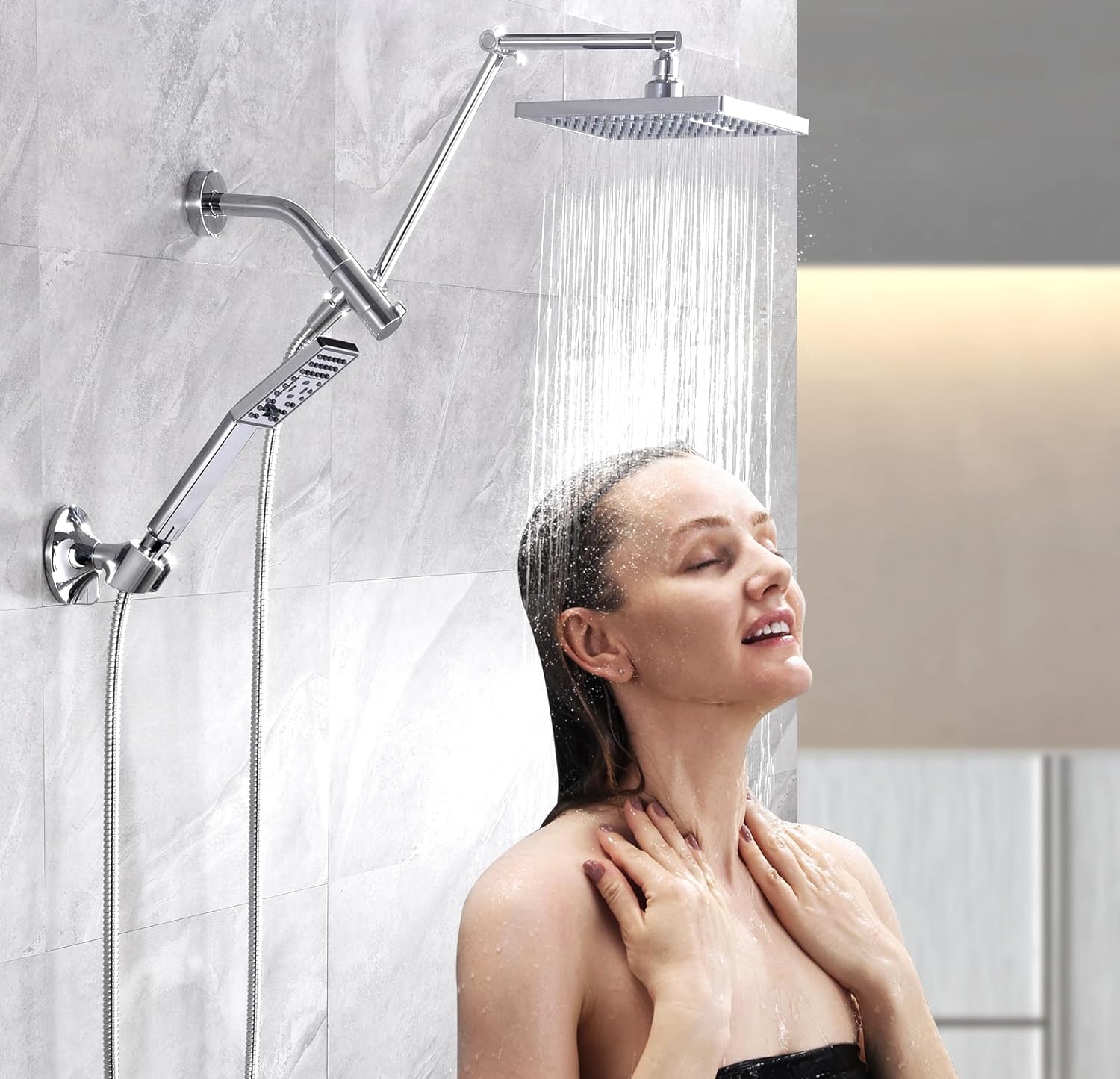 Dual Shower Head Combo with Extension Arm, 8 Inch Rainfall Shower Head with Handheld Shower head
