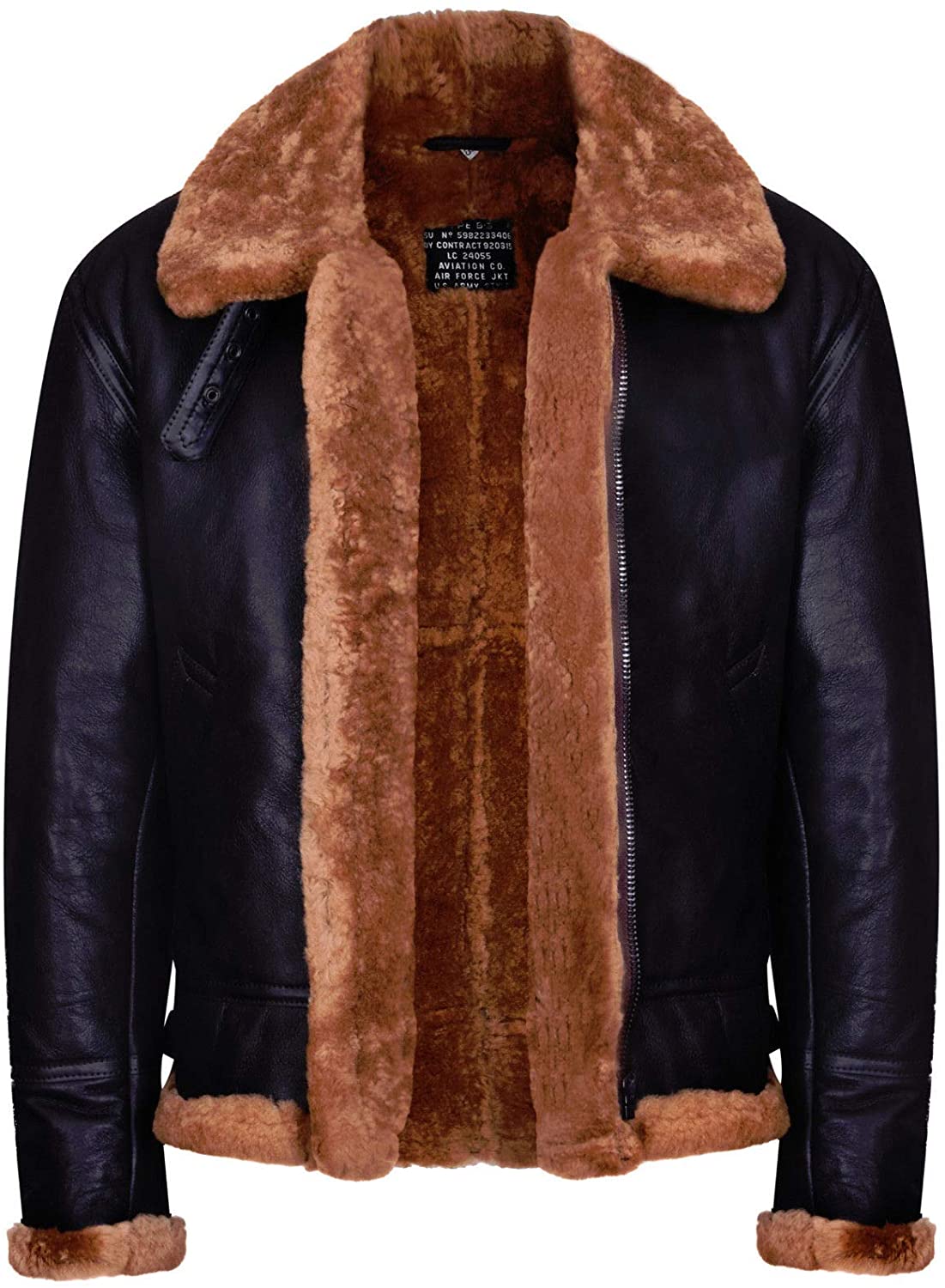 Men’s Aviator Ginger Brown B3 Real Shearling Sheepskin Leather Bomber Flying Jacket