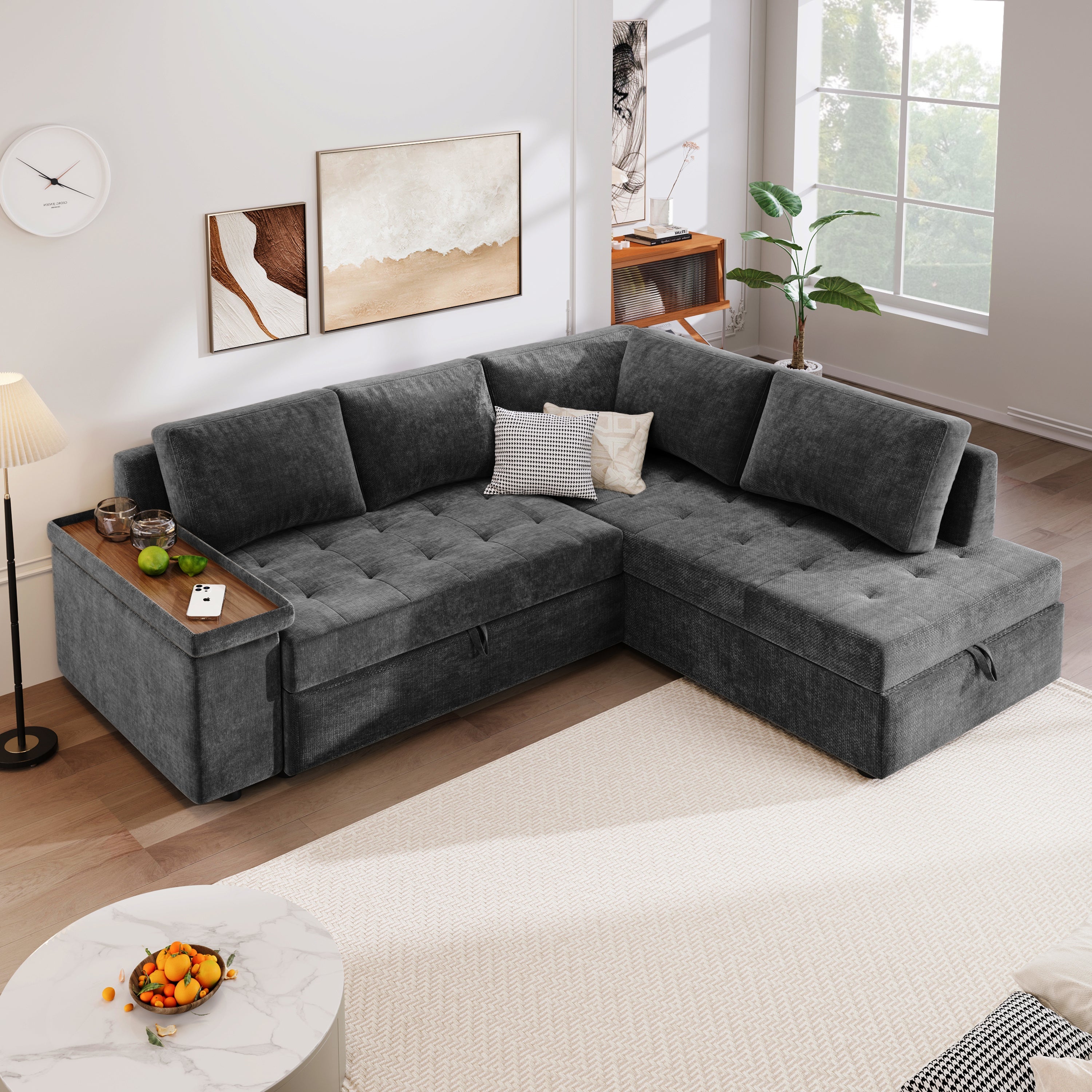 Mirod 91.5-Inch L Shaped Couch with Pull Out Bed