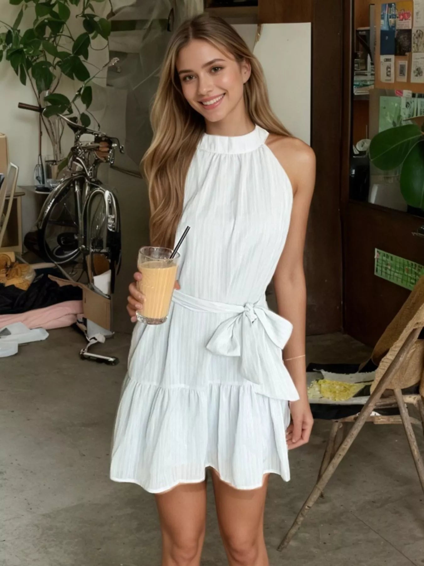 Sleeveless Tie Waist Mini Dress