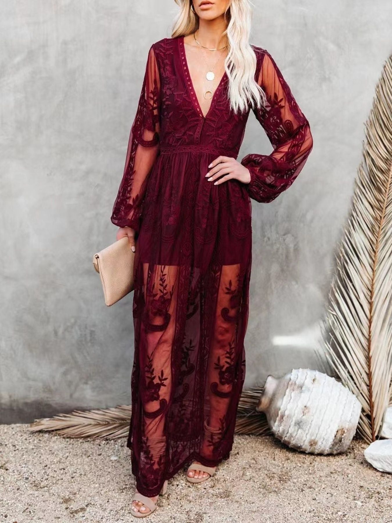 Floral Lace Slit Maxi Dress