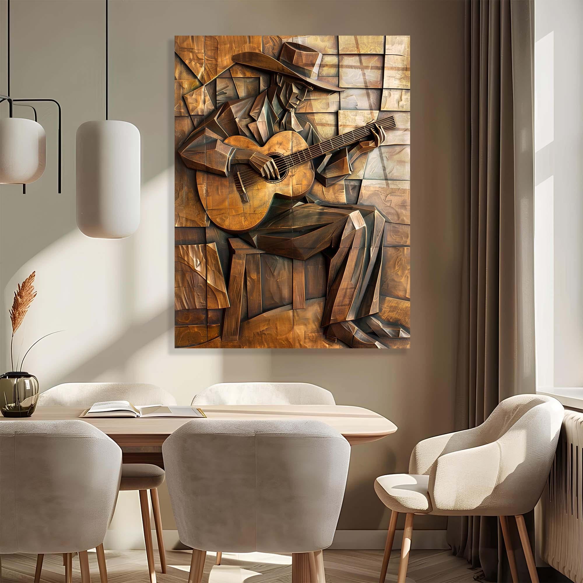Cubist Guitarist Tempered Glass Wall Art | Modern Rustic Decor