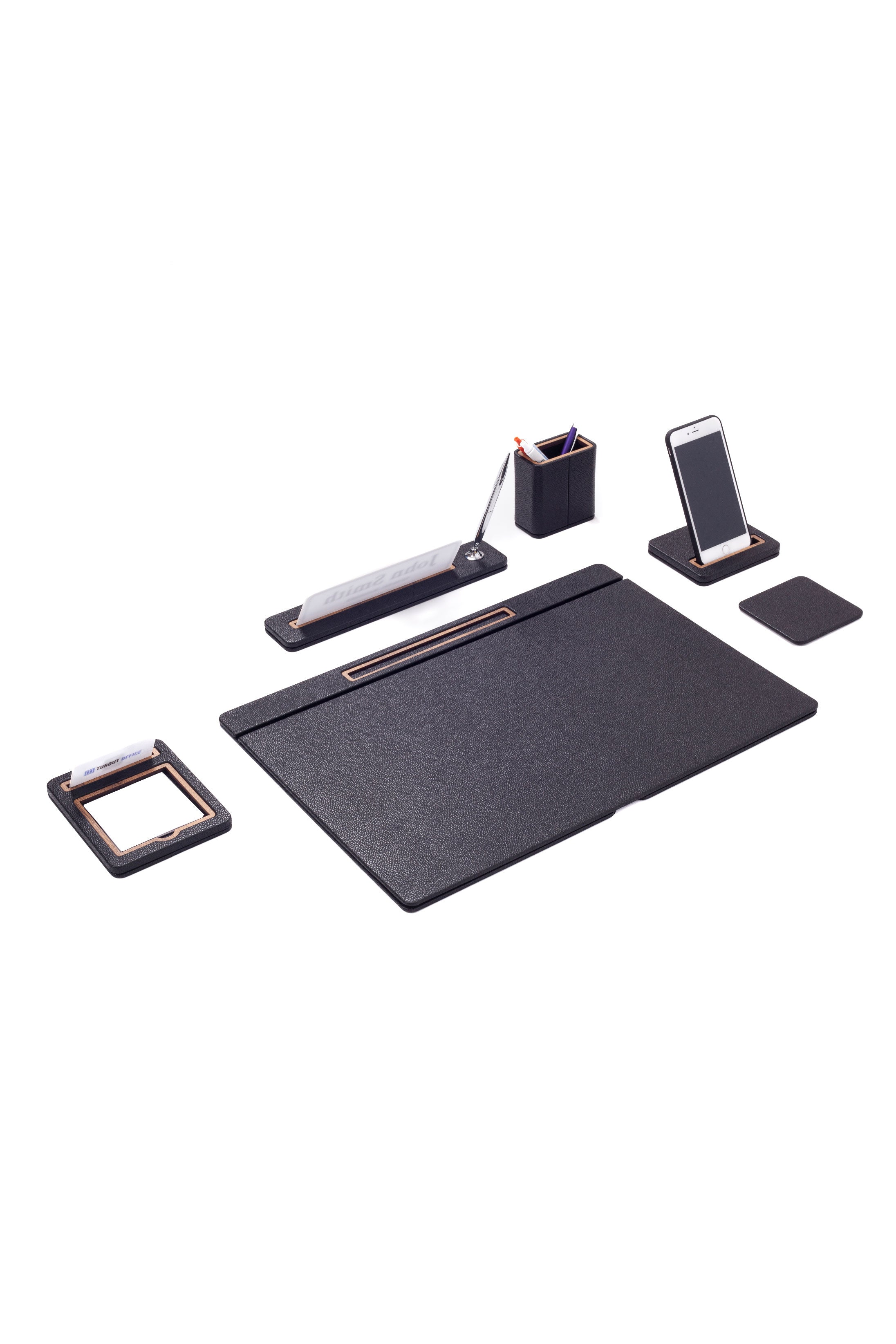 Lincoln Leather Desk Set 6 Piece Covered Model