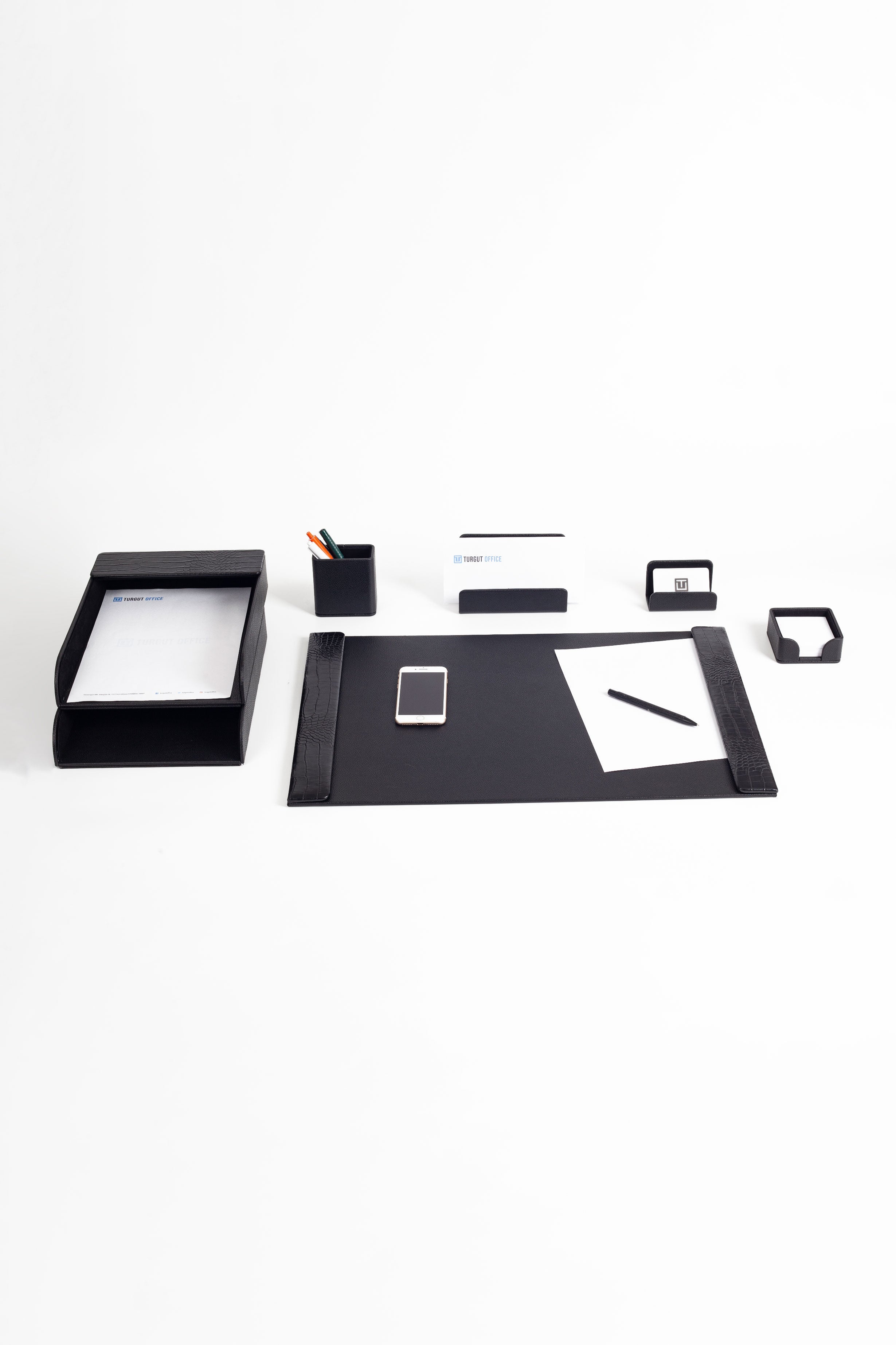 Loft Leather Desk Set Black 7 Pieces Vertical Coroco Detailed