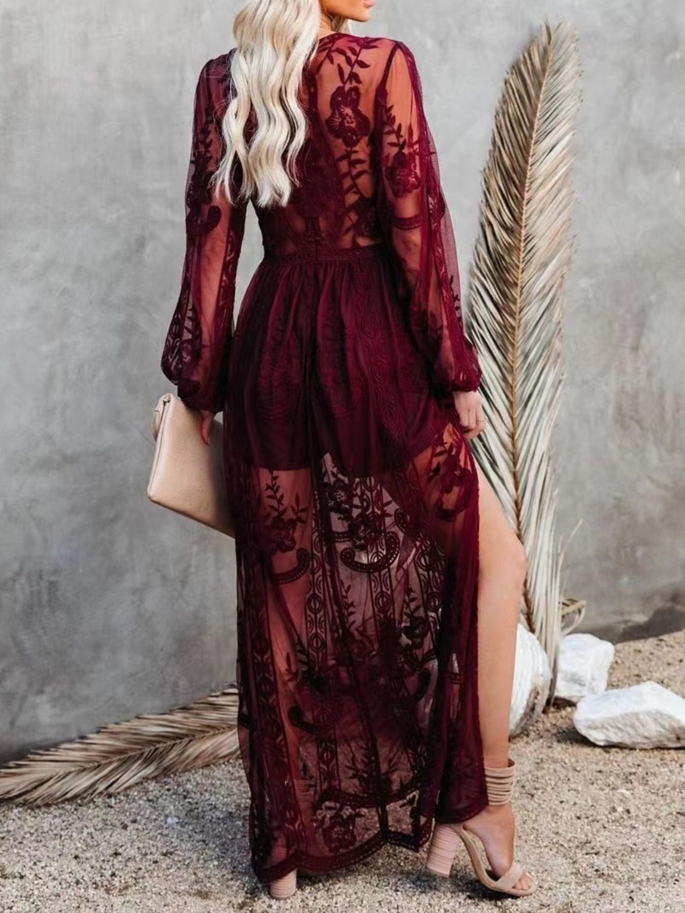 Floral Lace Slit Maxi Dress