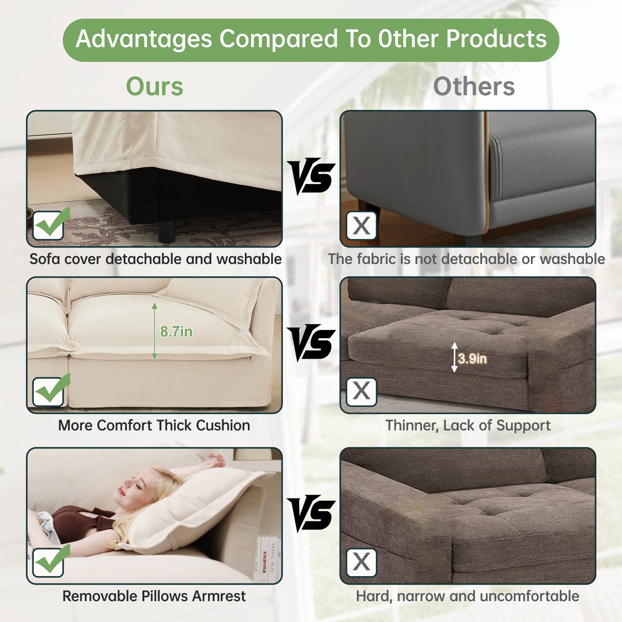 Oversized Chenille Living Room Sofa with 3 Ottomans