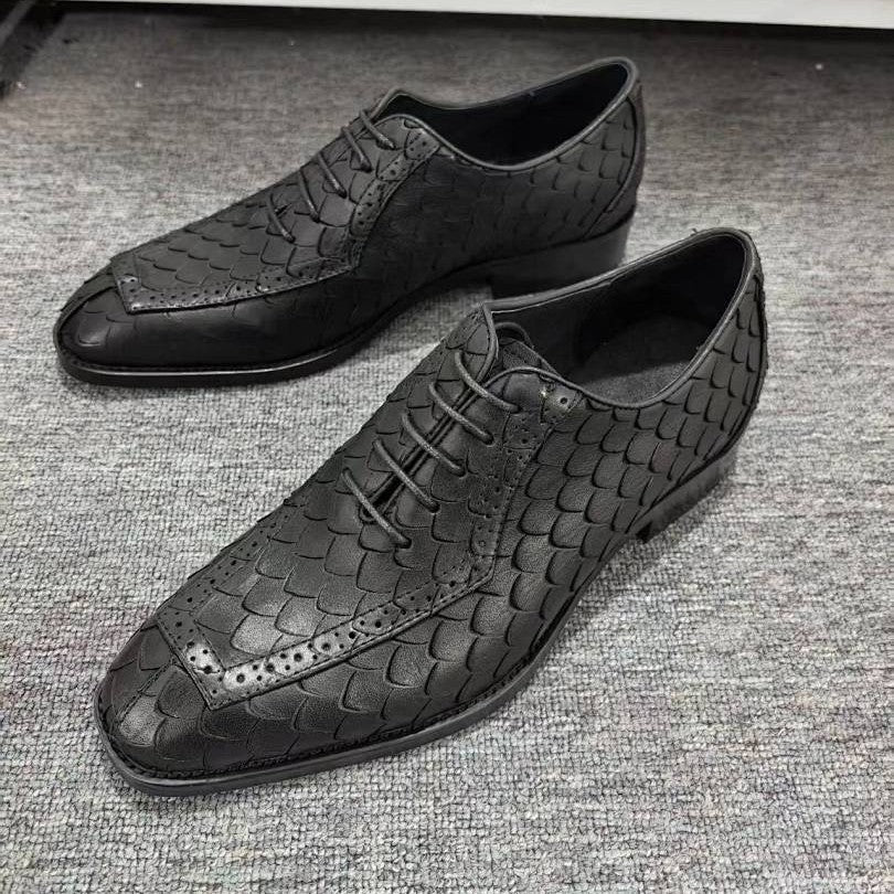 Business Formal Leather Shoes Dragon-scale Pattern Mens British Style