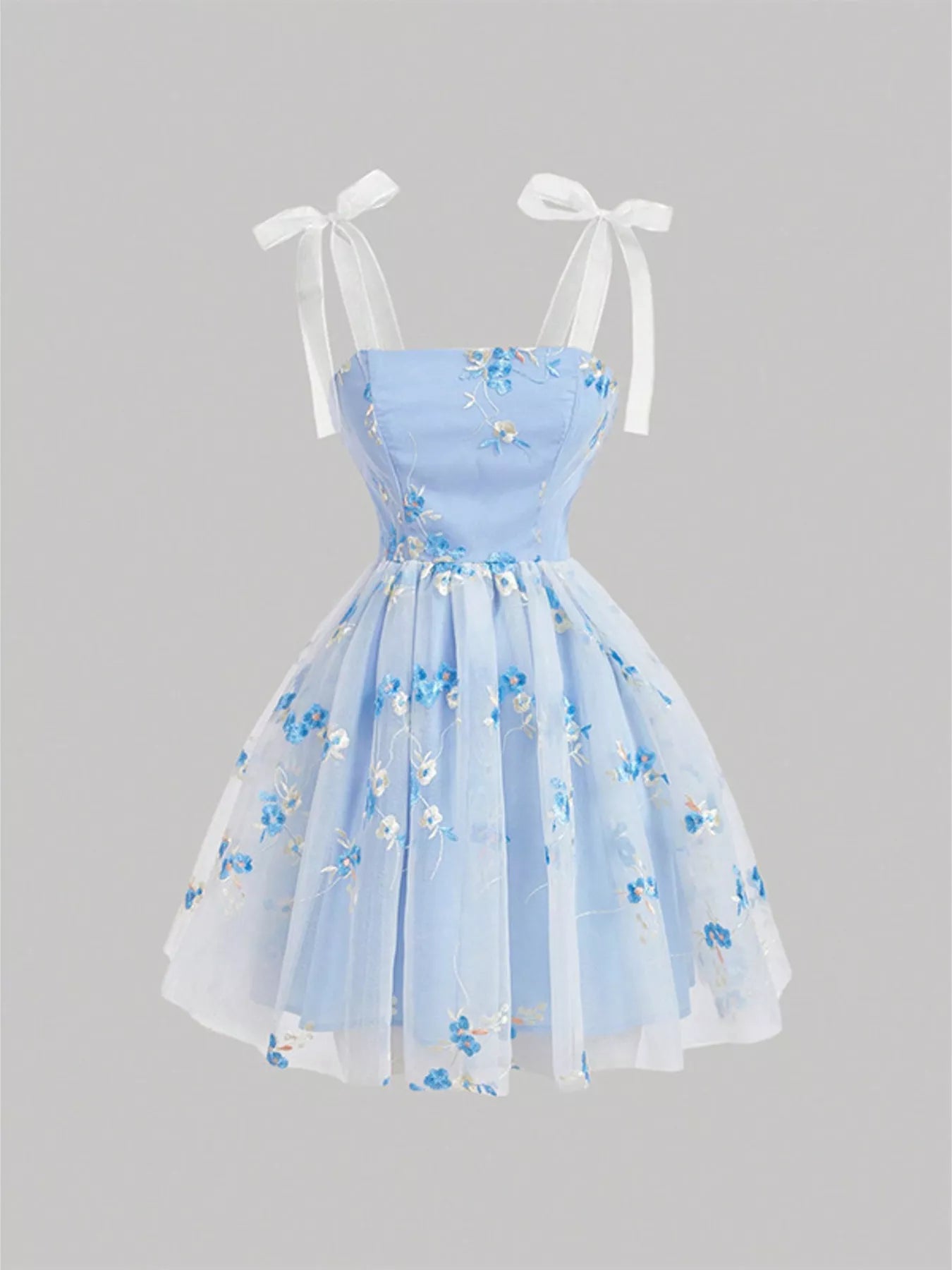 Floral Embroidered Tie Shoulder Dress
