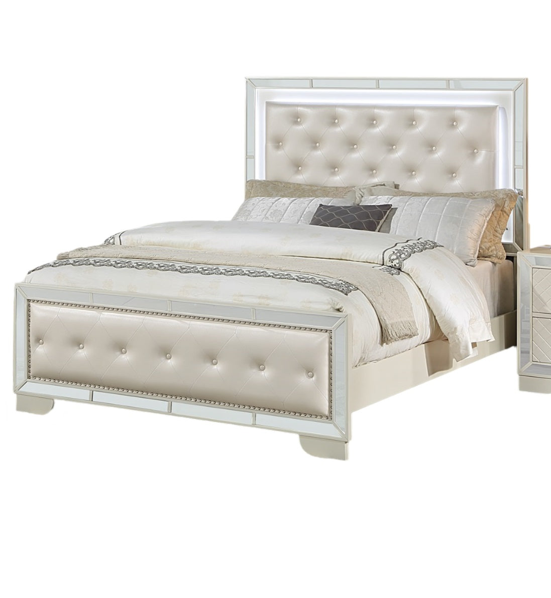 King Size Bed With LED And 2 Nightstands