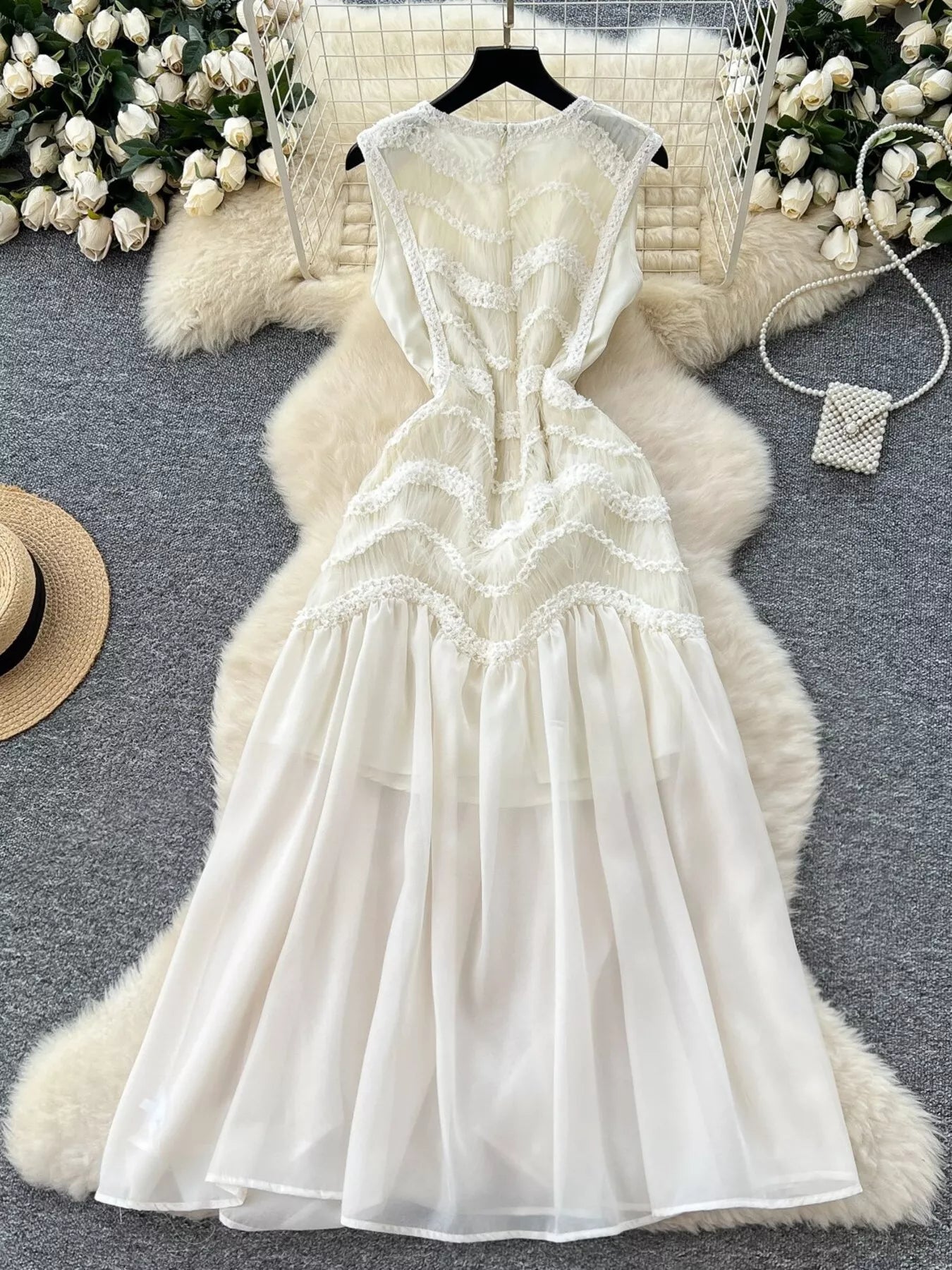 Lace Trimmed Sleeveless Midi Dress