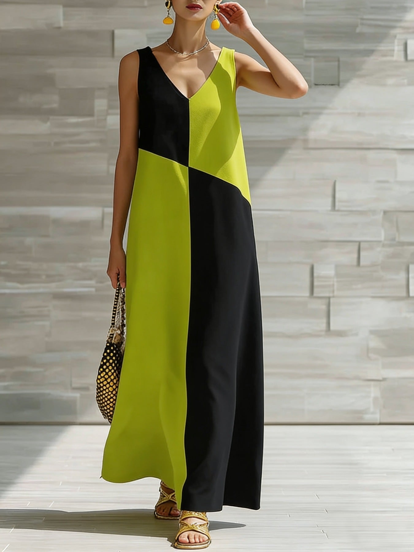 Color Block Sleeveless Maxi Dress
