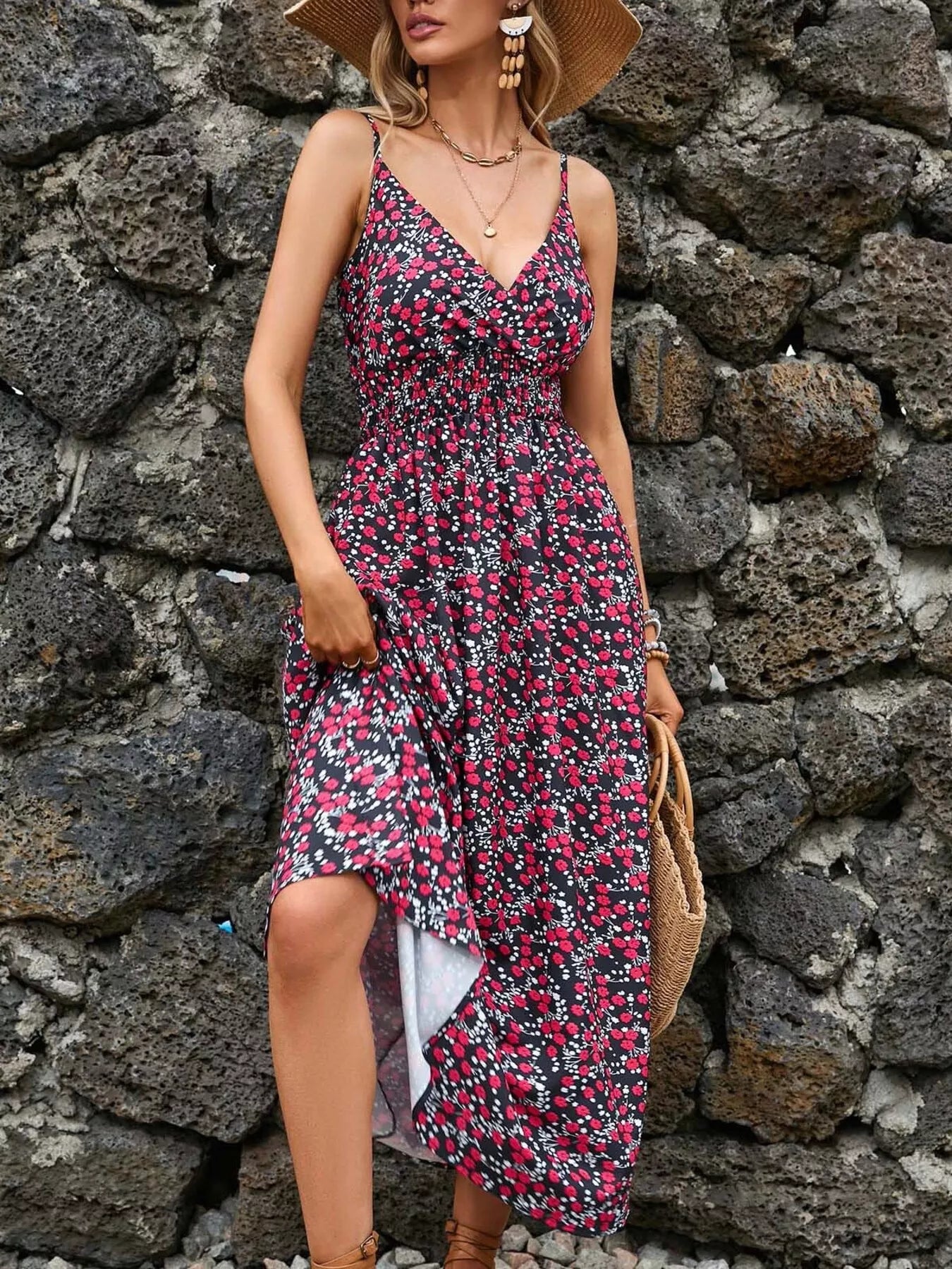Paisley Print Spaghetti Strap Midi Dress