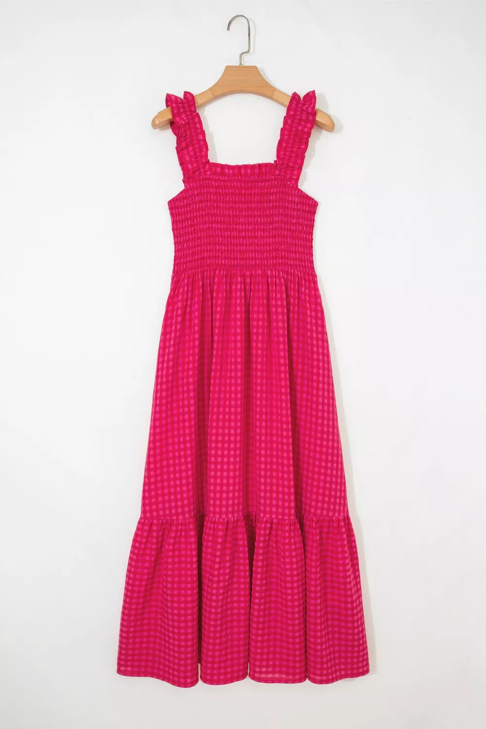 Plaid Square Neck Fit-and-flared Vacation Sundress