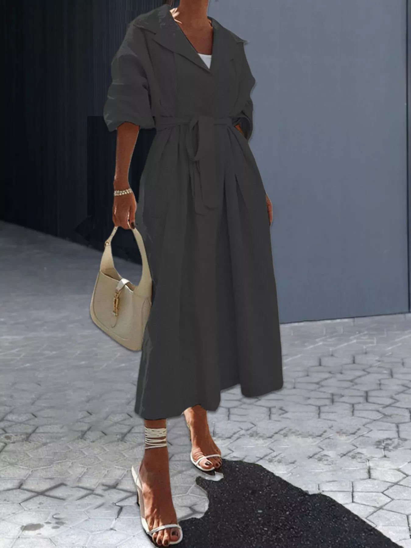 Tie Waist Midi Shirt Dress