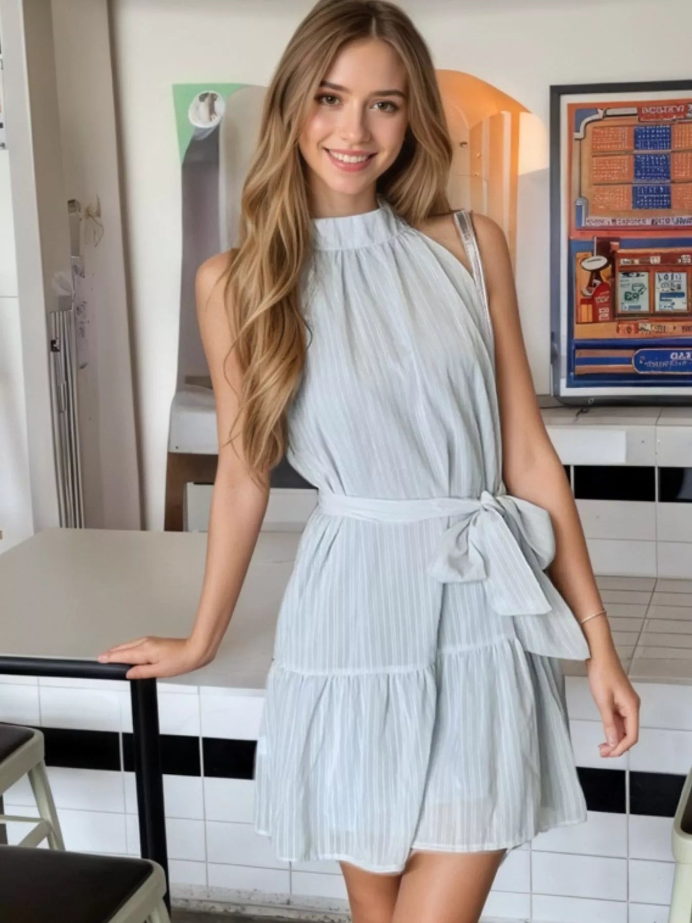 Sleeveless Tie Waist Mini Dress